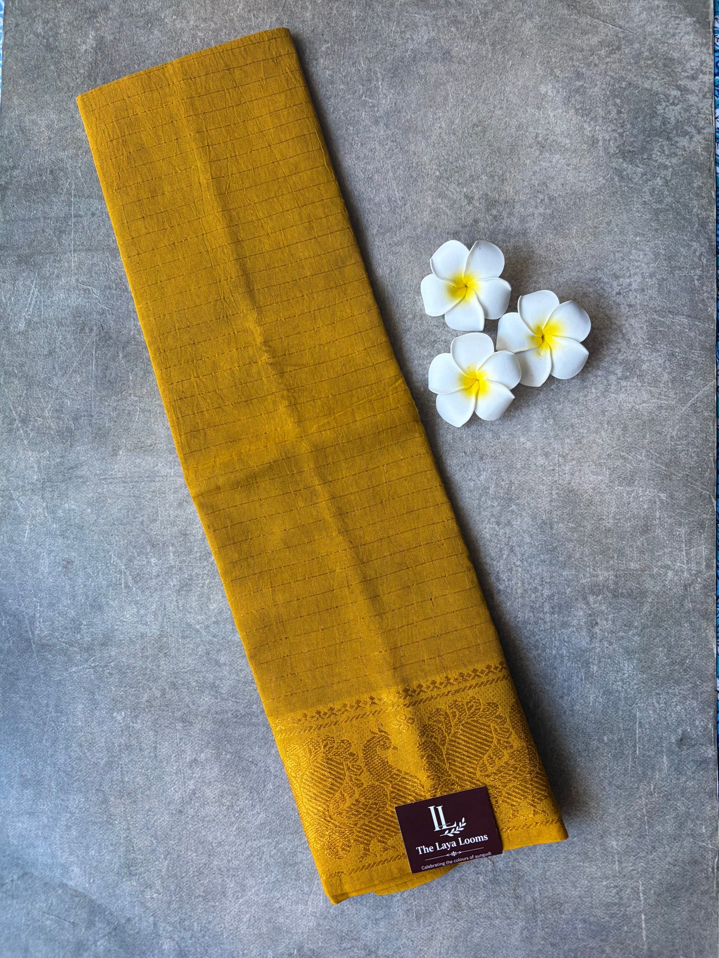 Mustard Yellow Golden Checked Sungudi Cotton Blouse Piece | TLL559