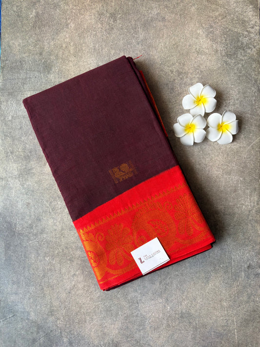 Peacock Zari Maroon with Red Border Sungudi Saree | TLL630