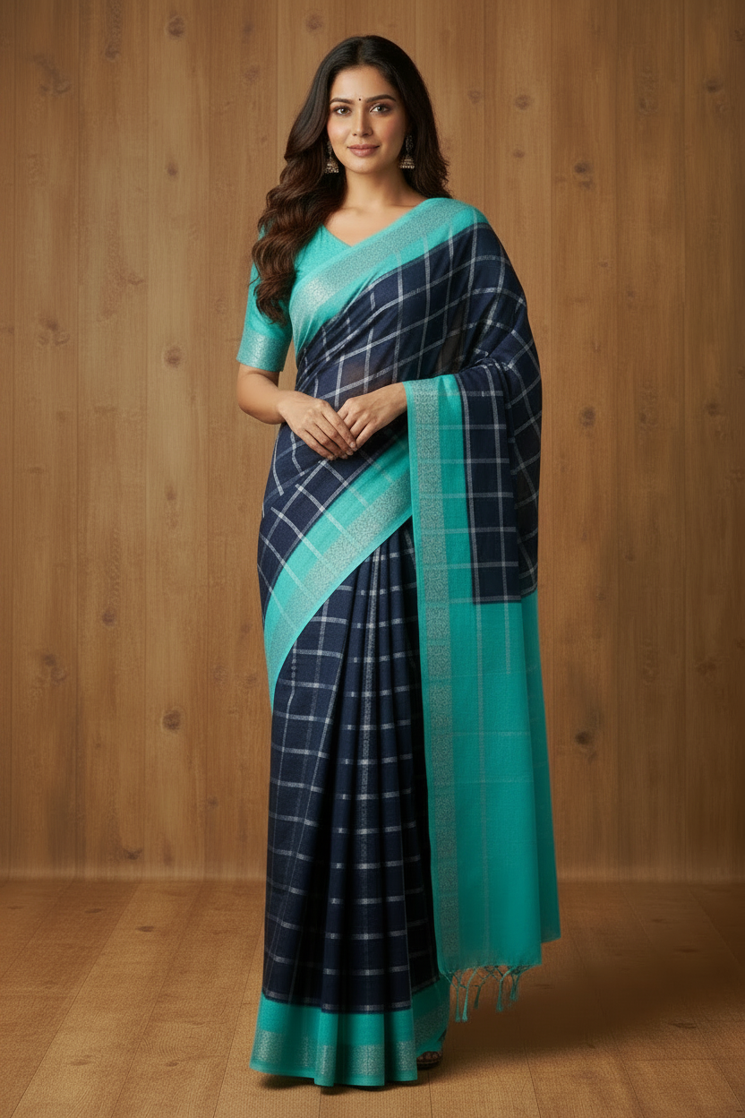 Kattam Sungudi Cotton Saree Dark Blue   | TLL181