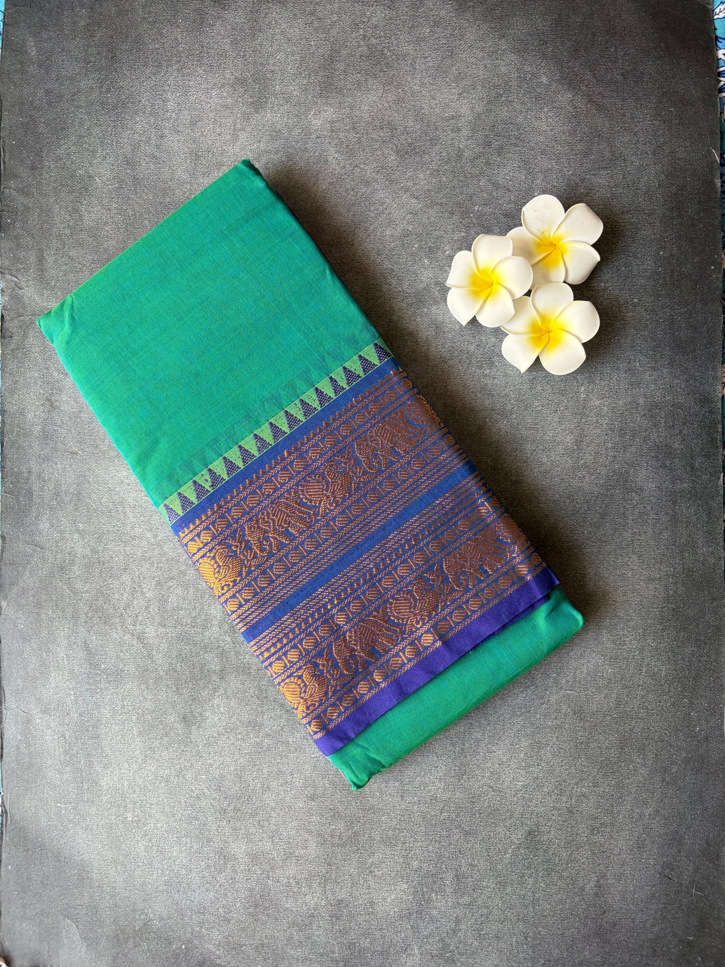 Narayanpet cotton Saree Green Colour with Blue Border |TLL192