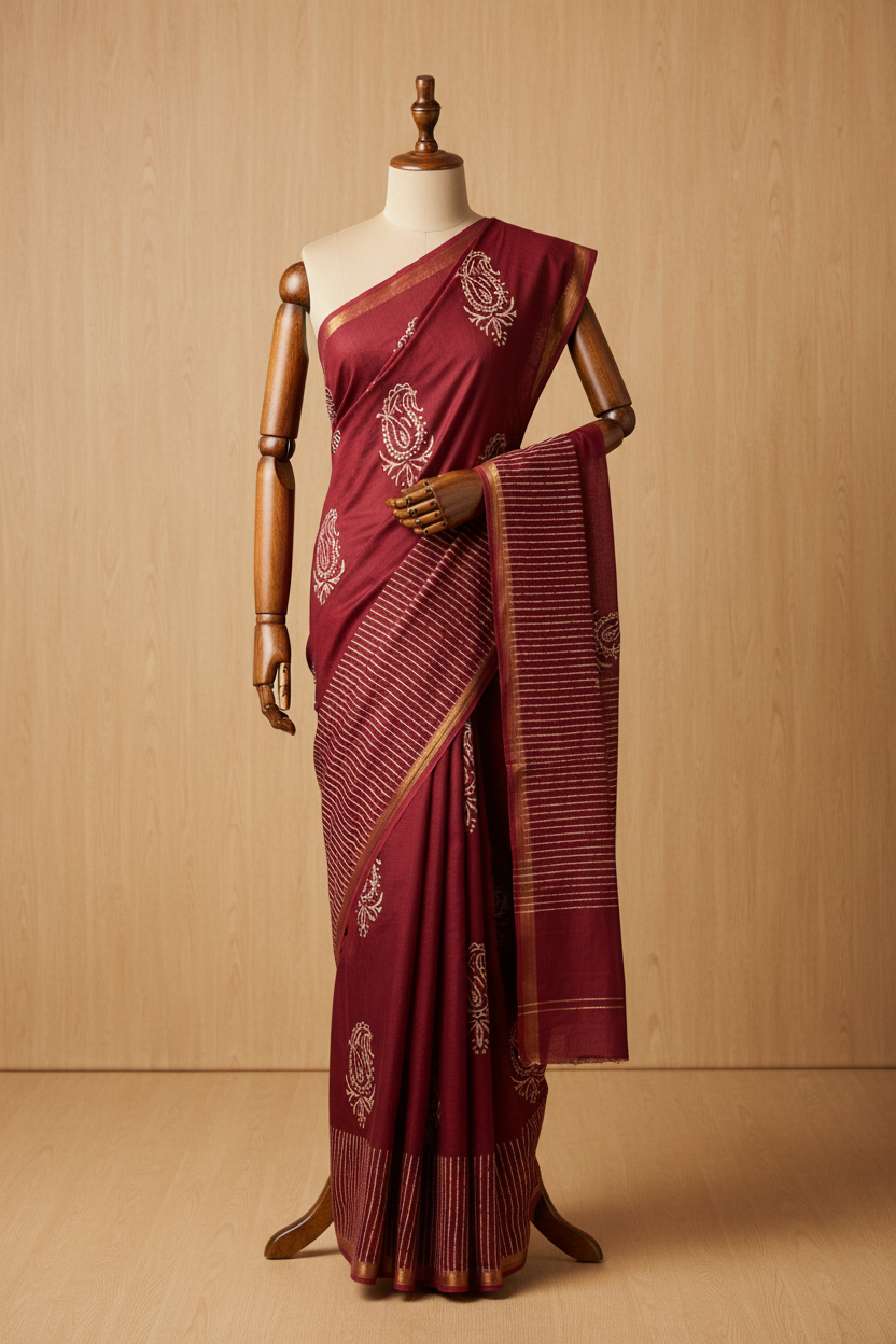 Daily Wear Soft Cotton Saree Maroon Under Budget | TLL228