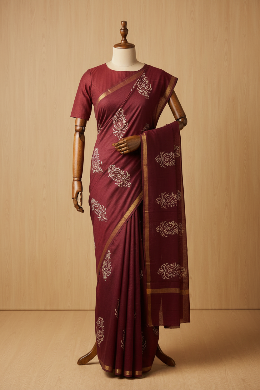 Daily Wear Soft Cotton Saree Maroon Under Budget | TLL228