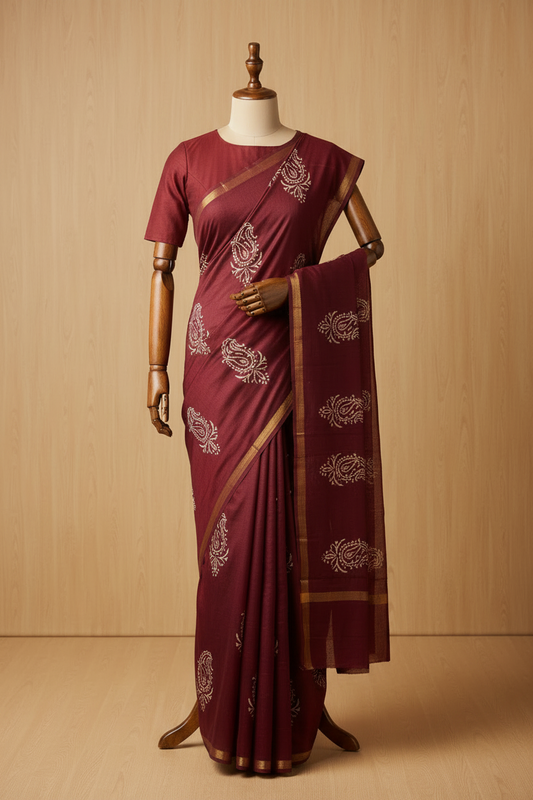 Daily Wear Soft Cotton Saree Maroon Under Budget | TLL228