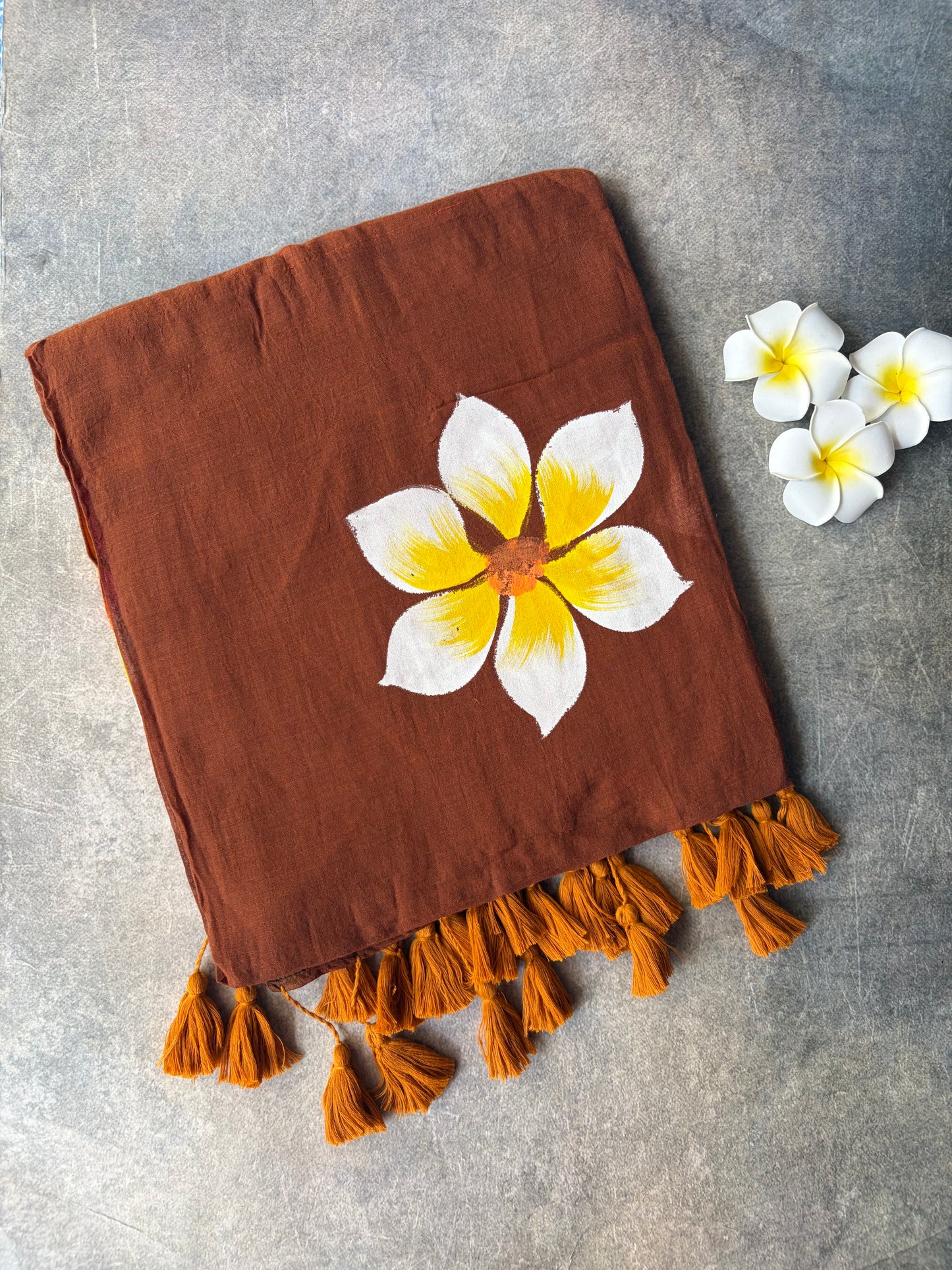 Hand Painted Mul Mul Cotton saree Brown | TLL509