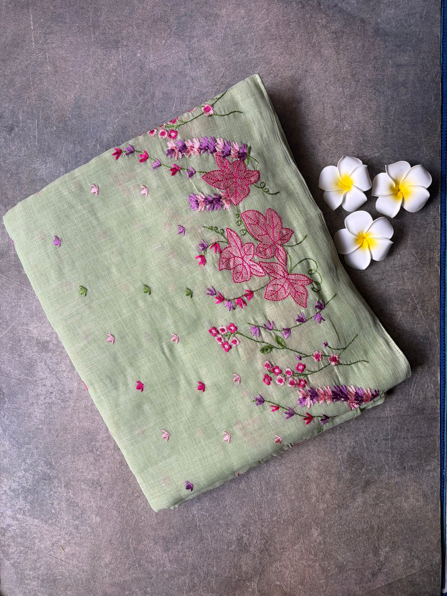 Linen Cotton Saree Light Green | TLL316