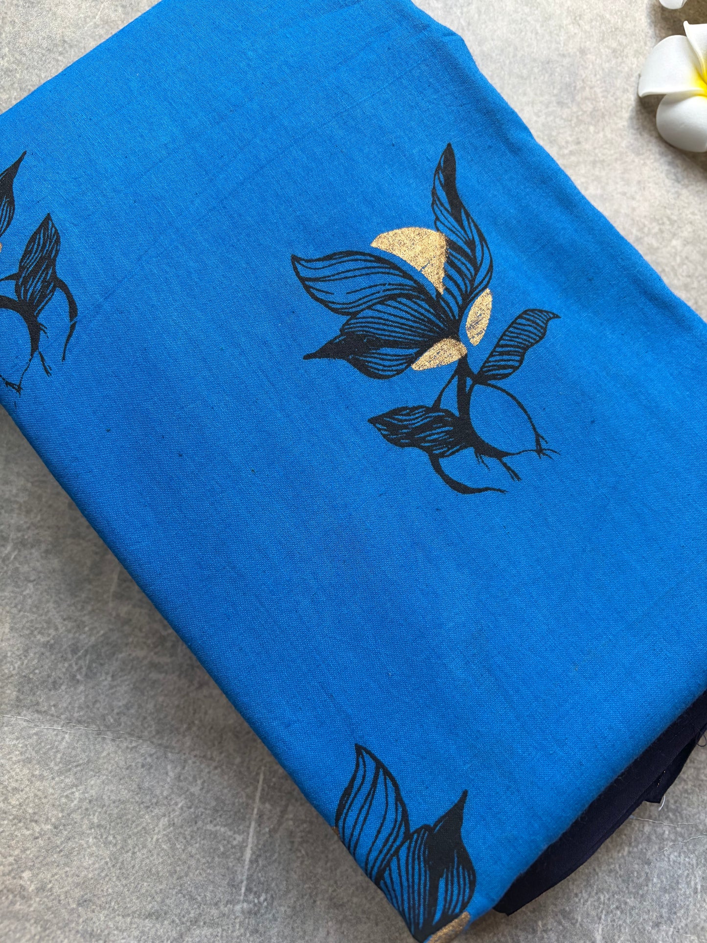 Soft Sungudi | Golden Moon Ink Blue with Navy Blue Border | without blouse