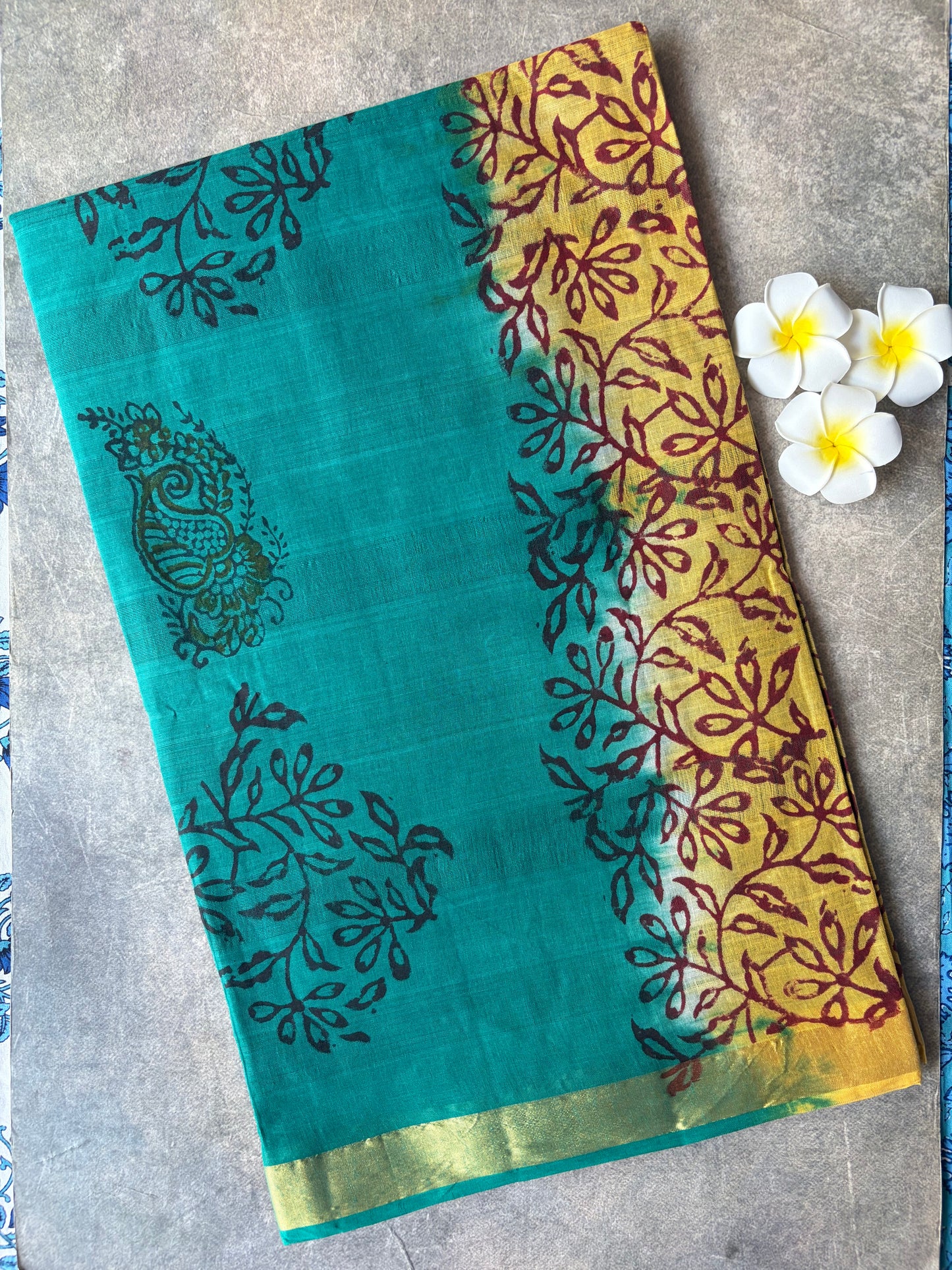 Green with Yellow Pure Cotton Saree | TLL585