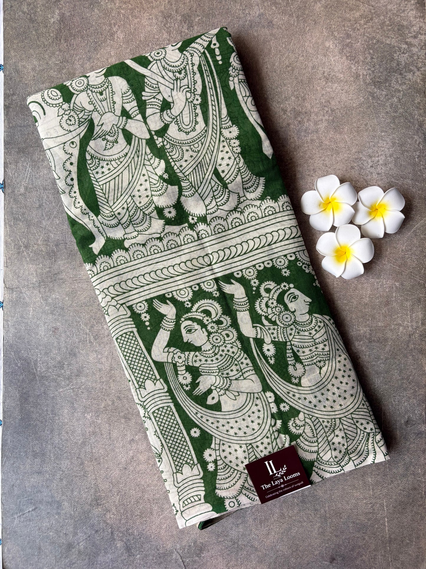 Traditional Kalamkari Soft Cotton Saree Green | TLL619