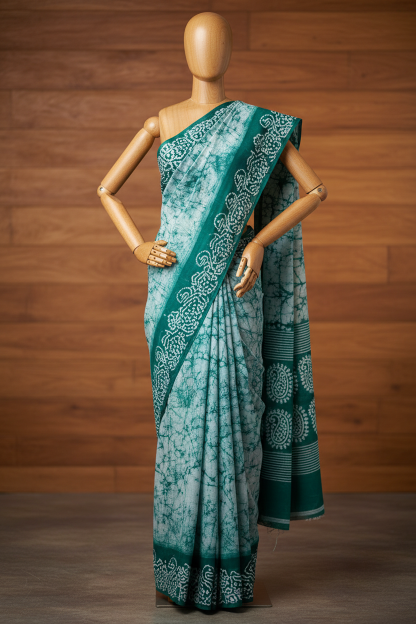 Soft Sungudi Saree with Border | White with Green | TLL194