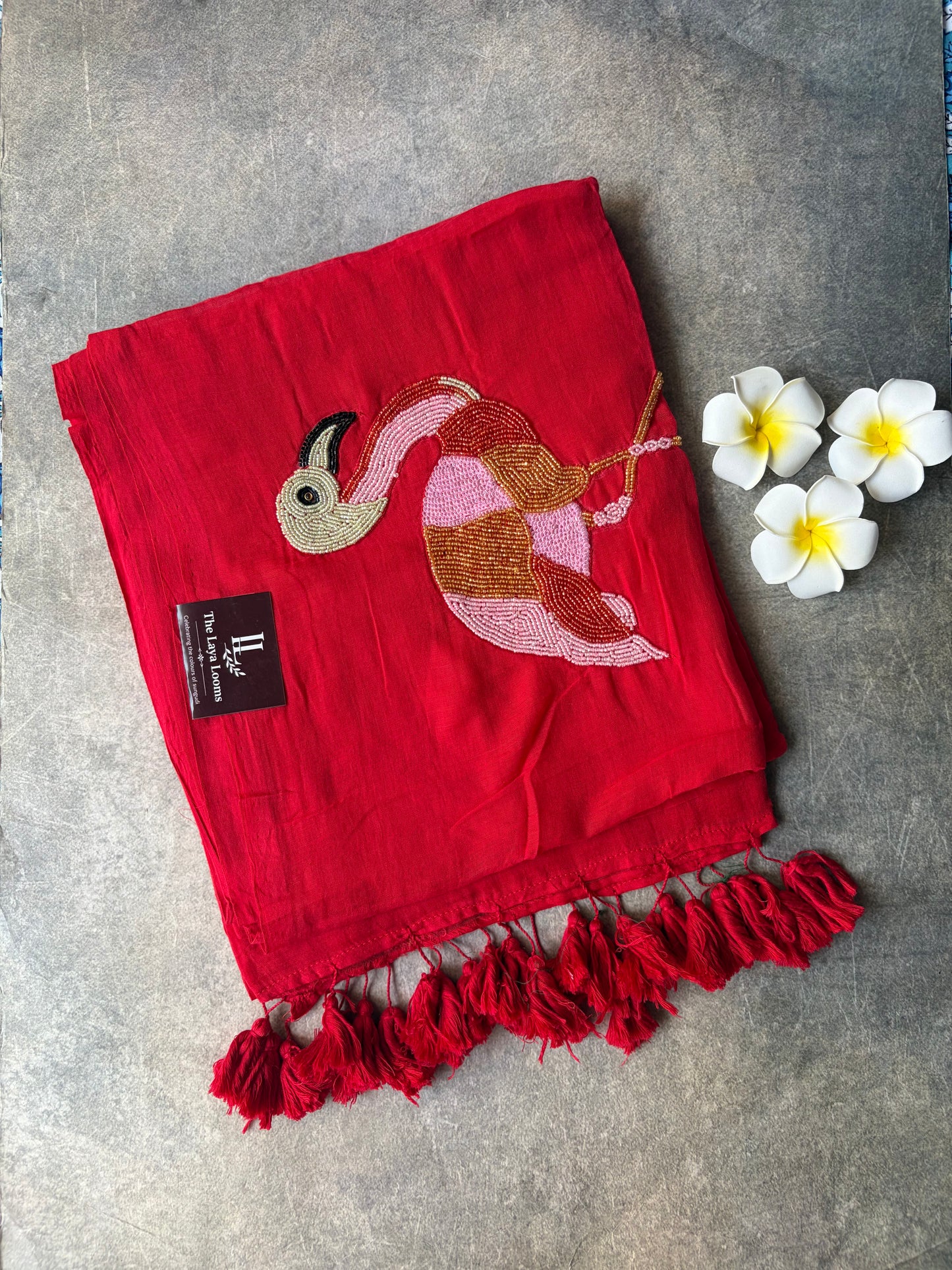 Swan Mul Mul Cotton Saree Red | TLL525