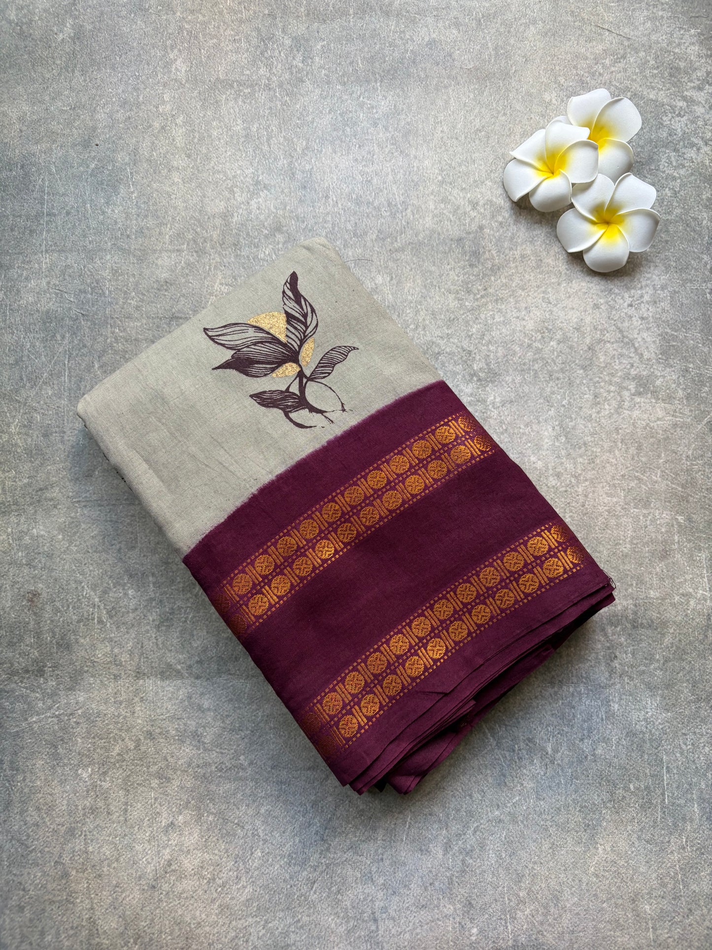 Soft Sungudi | Golden Moon Body with Grey