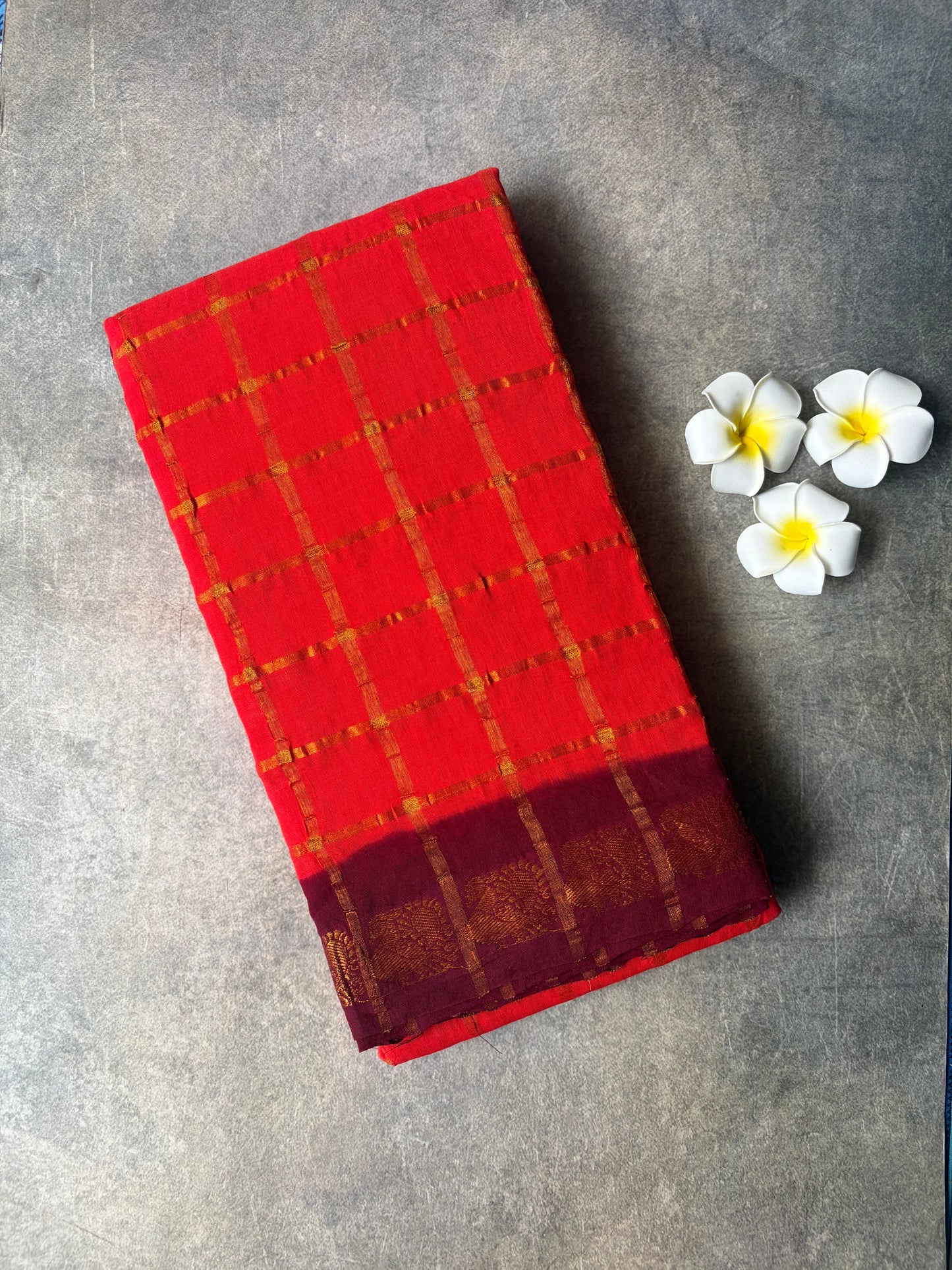 Kattam Sungudi Cotton Saree Orange | TLL334
