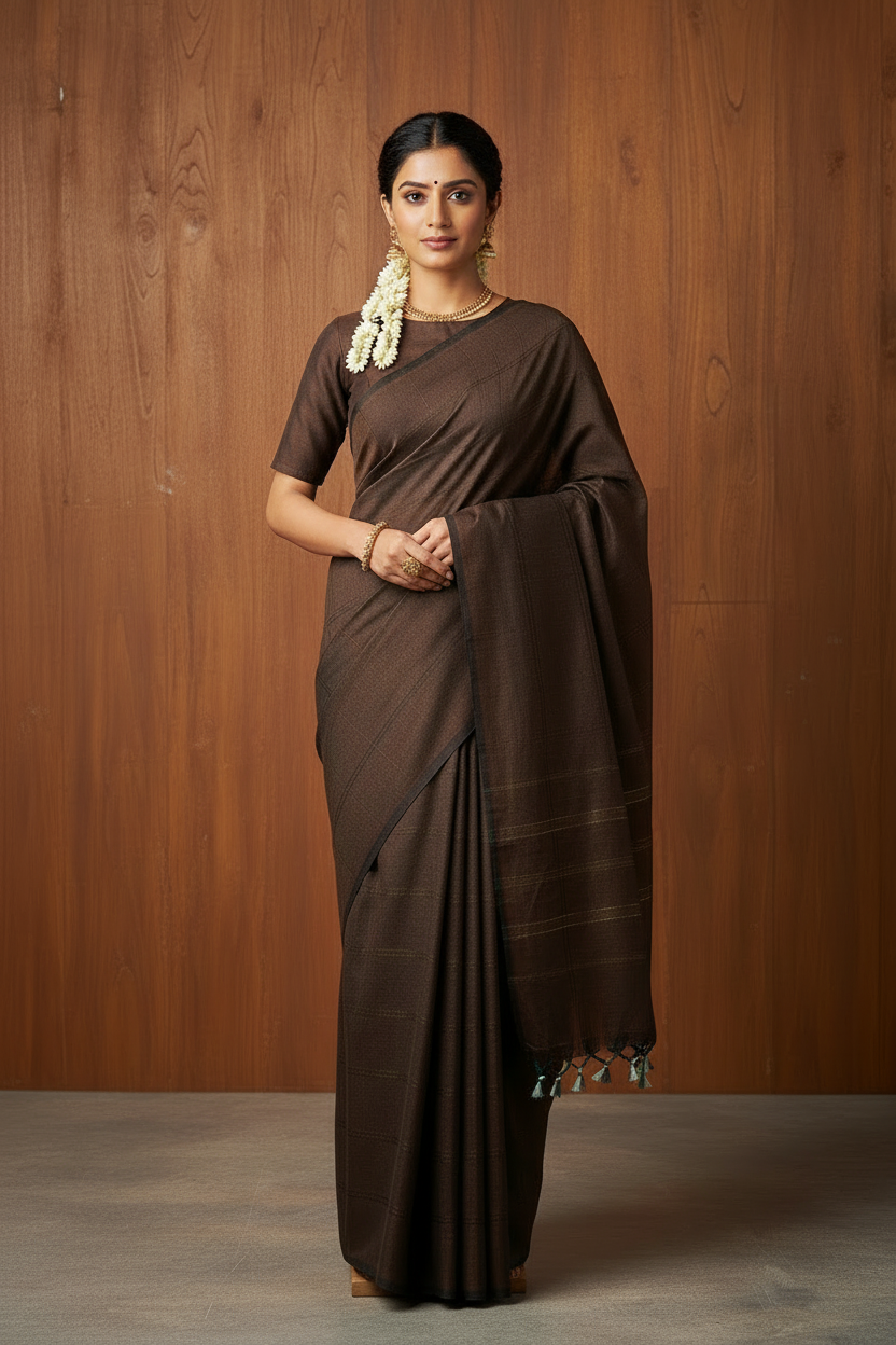 Brown Khadi Cotton Saree | TLL222