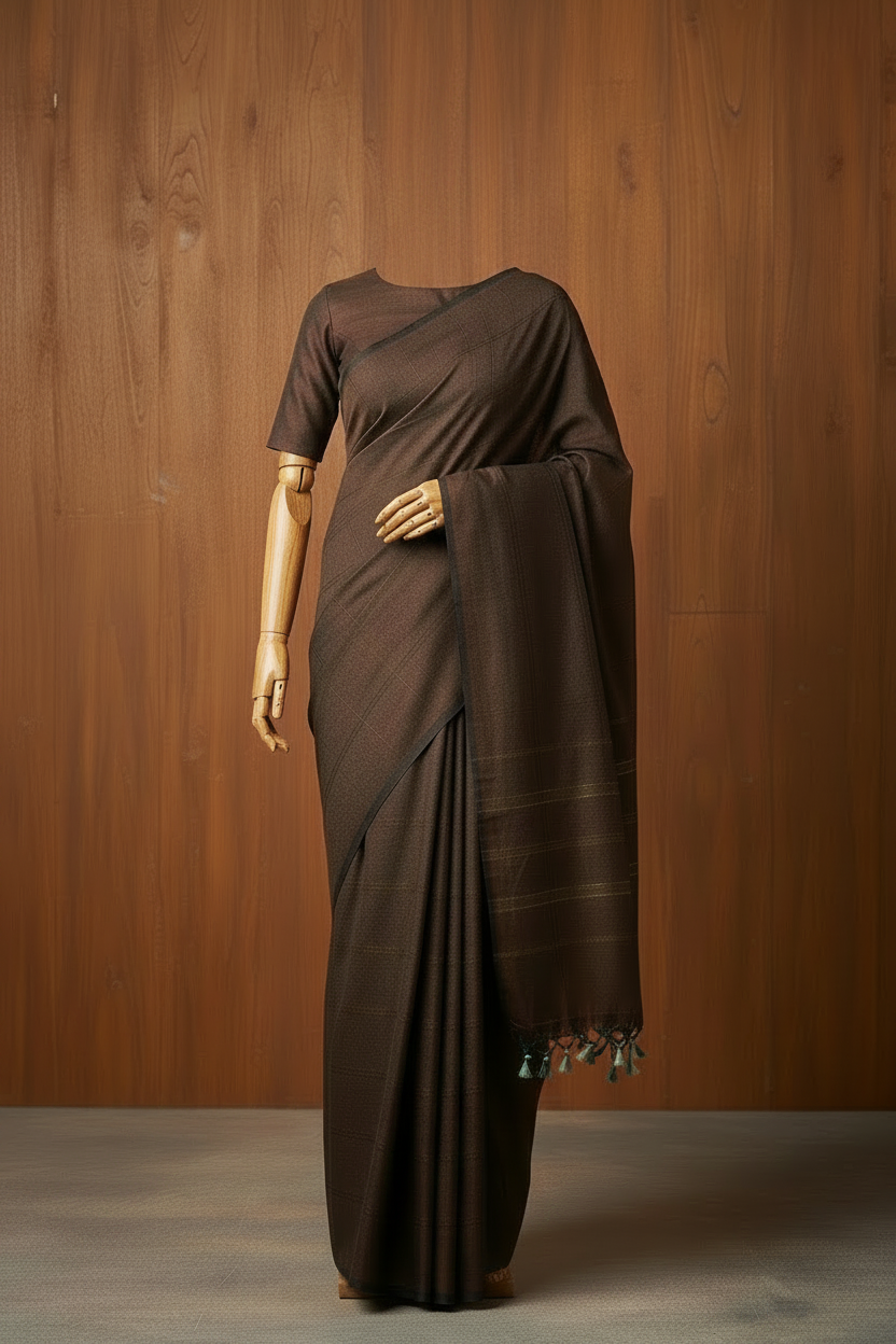 Brown Khadi Cotton Saree | TLL222