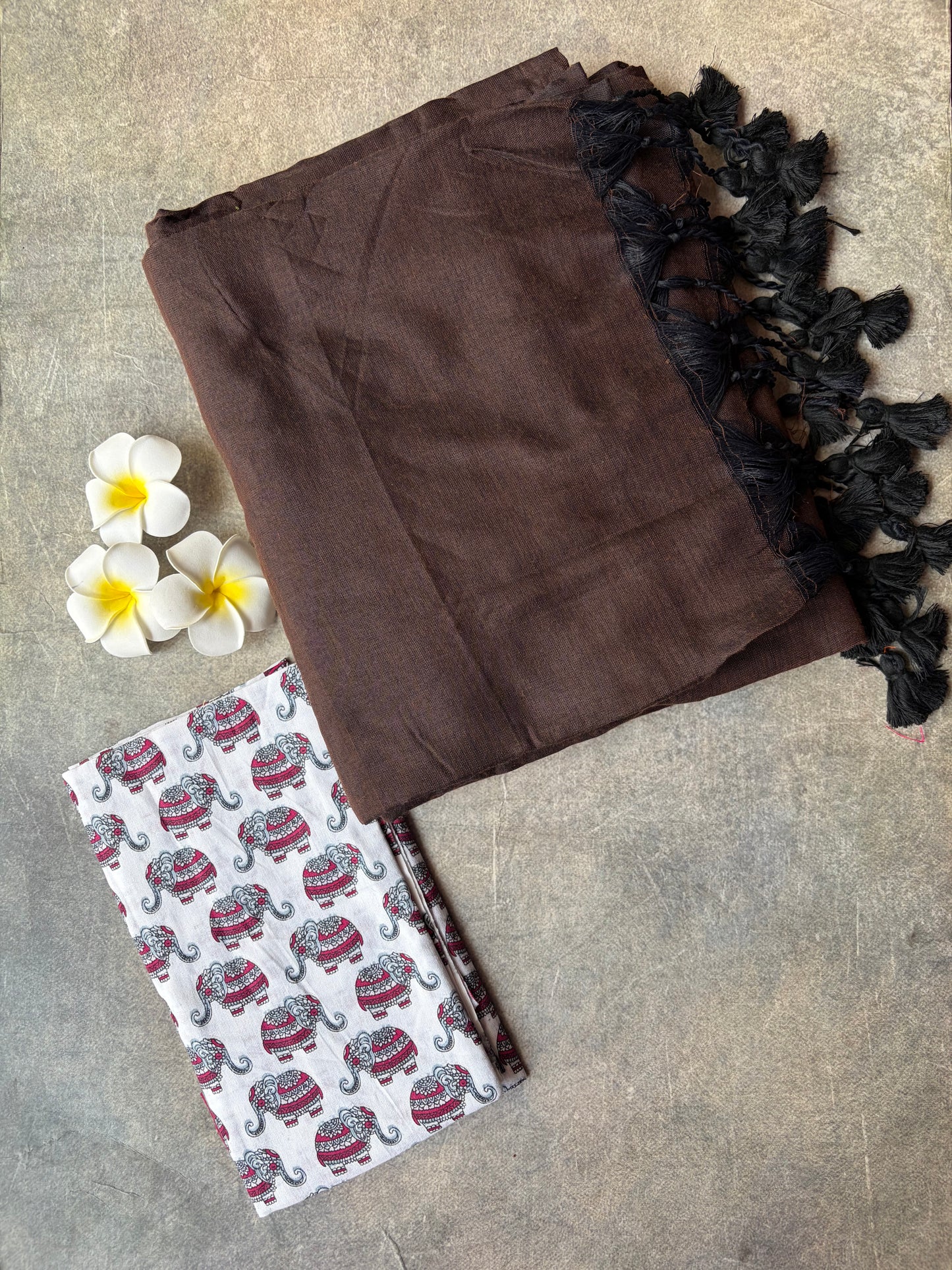 Khadi Cotton Saree Brown | TLL714