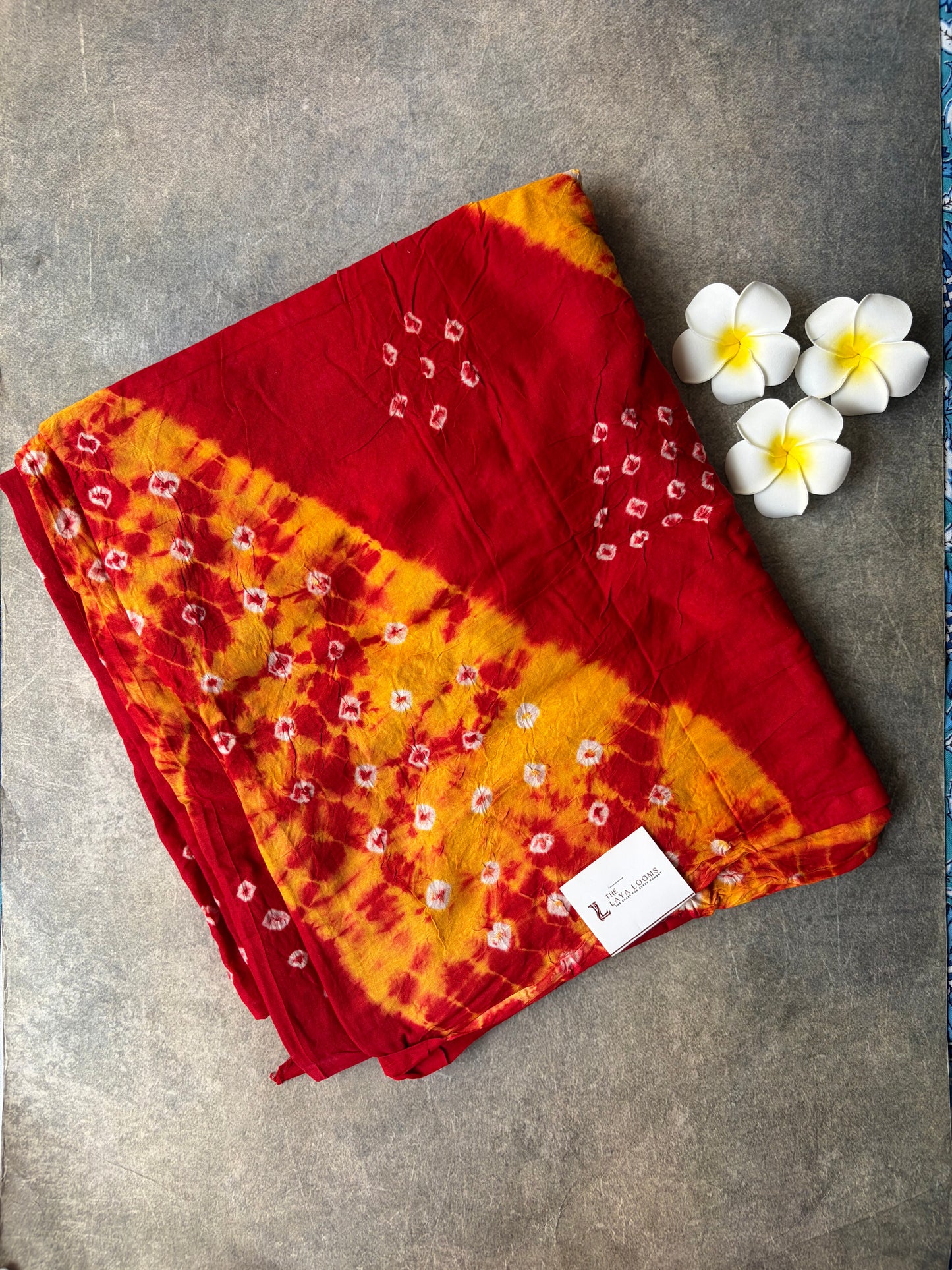 Bhandhini Cotton Saree | Hand- knotted Sungudi saree| Red with yellow | TLL198