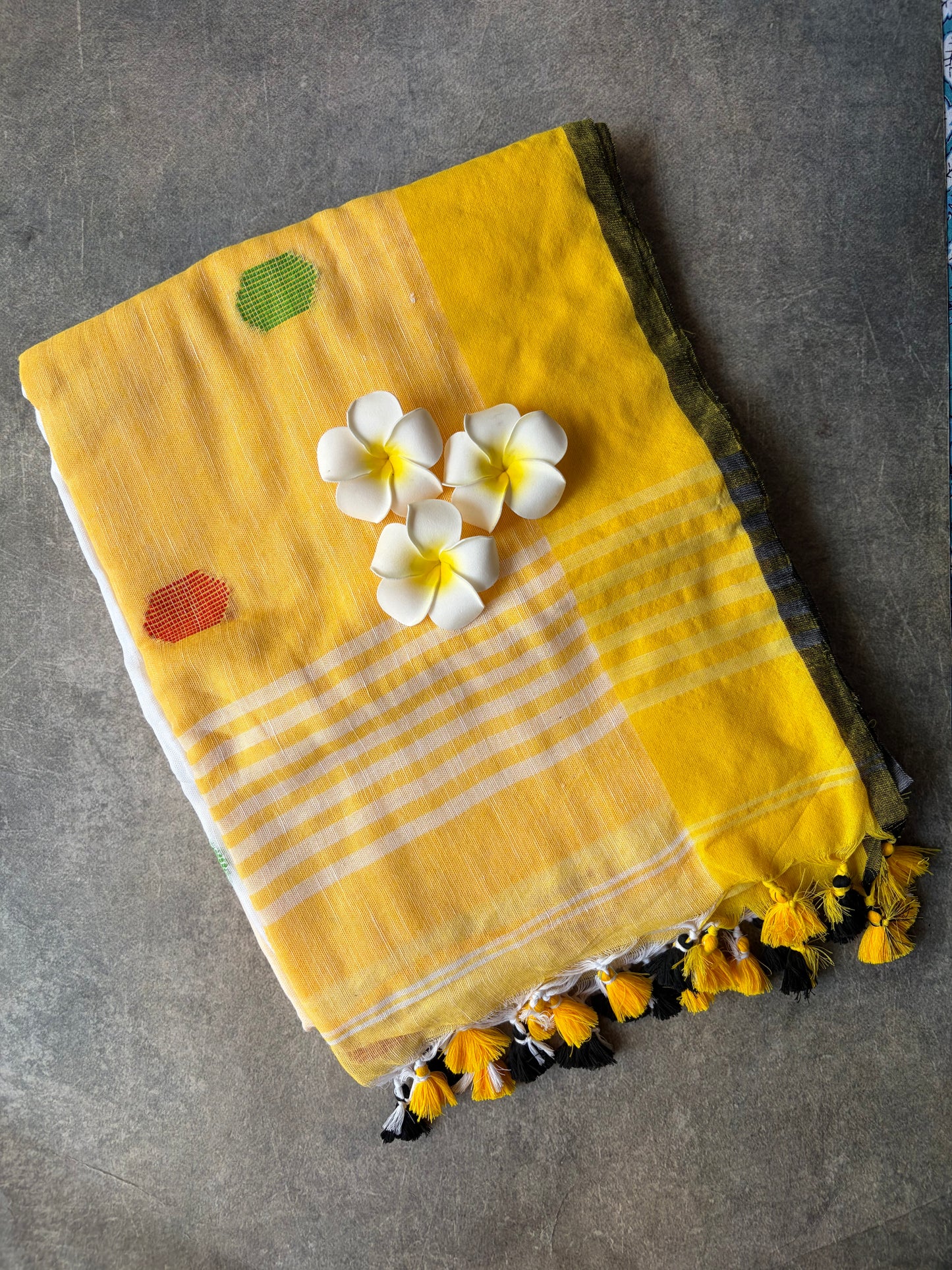 Yellow Ball Khadi Cotton Saree | TLL217