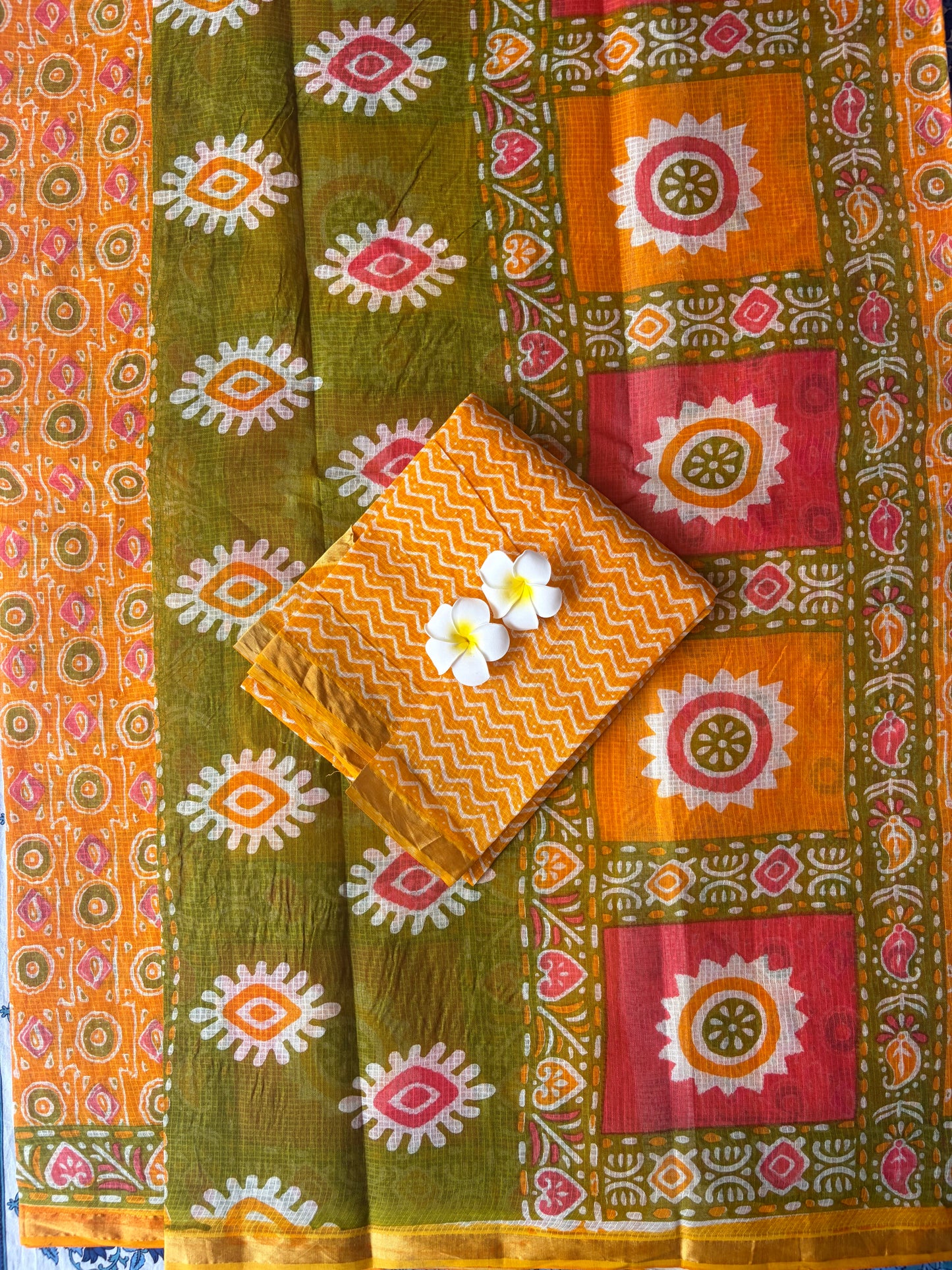 Orange Round Printed Kota Doria Cotton Saree | TLL568