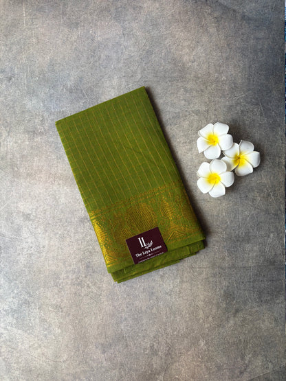 Olive Green Golden Checked Sungudi Cotton Blouse Piece | TLL565