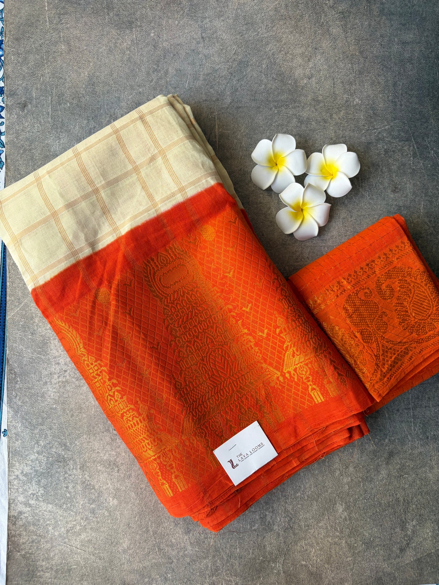 Temple Border Sungudi Saree | White Colour Orange Border | TLL195