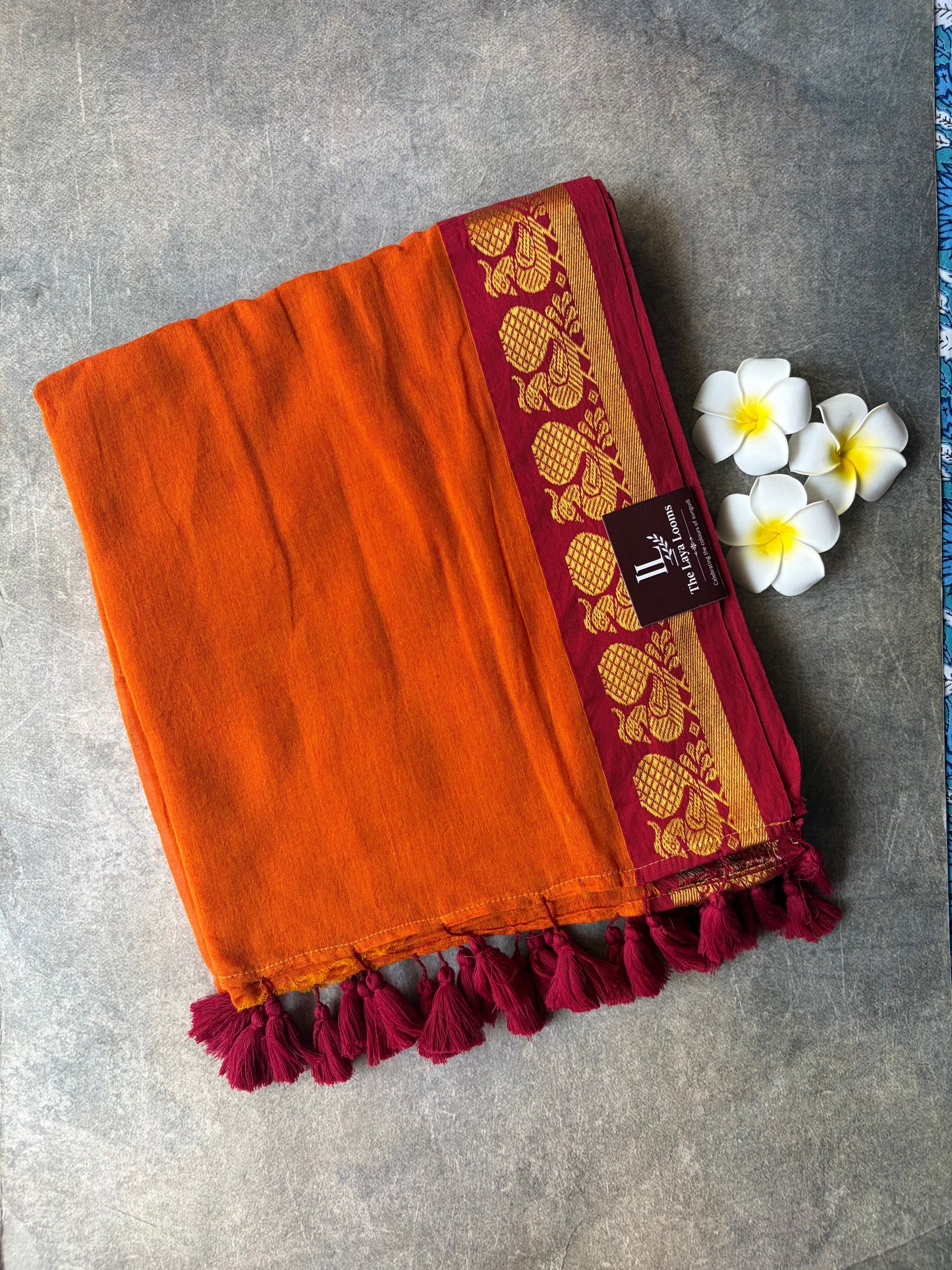 Annam Border Mul Mul Cotton Saree Rust Orange | TLL538