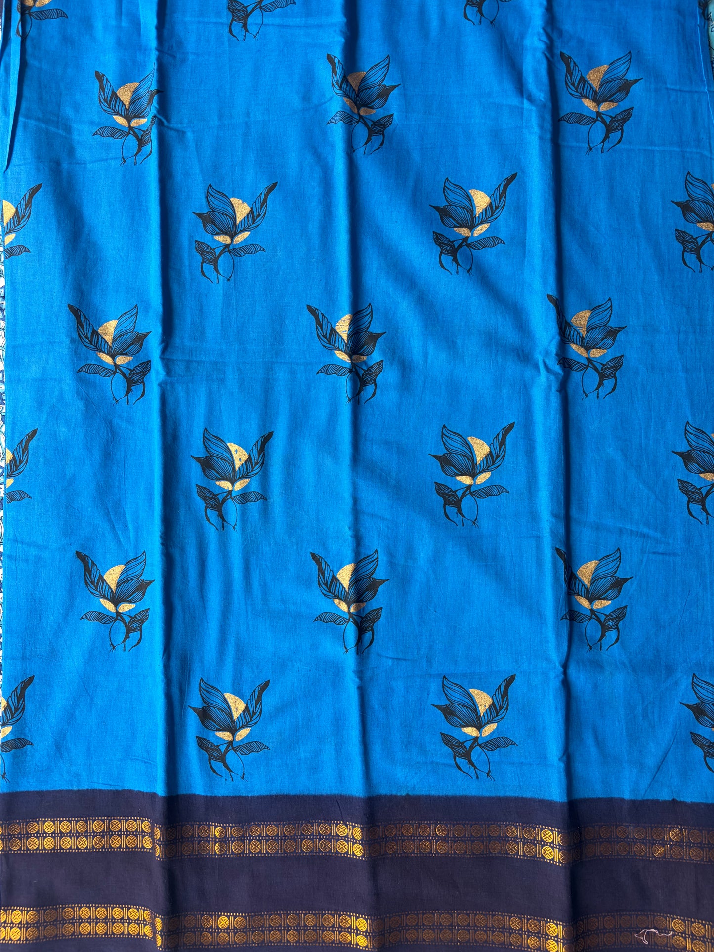 Soft Sungudi Cotton Saree | Golden Moon Ink Blue with Navy Blue Border | without blouse | TLL133