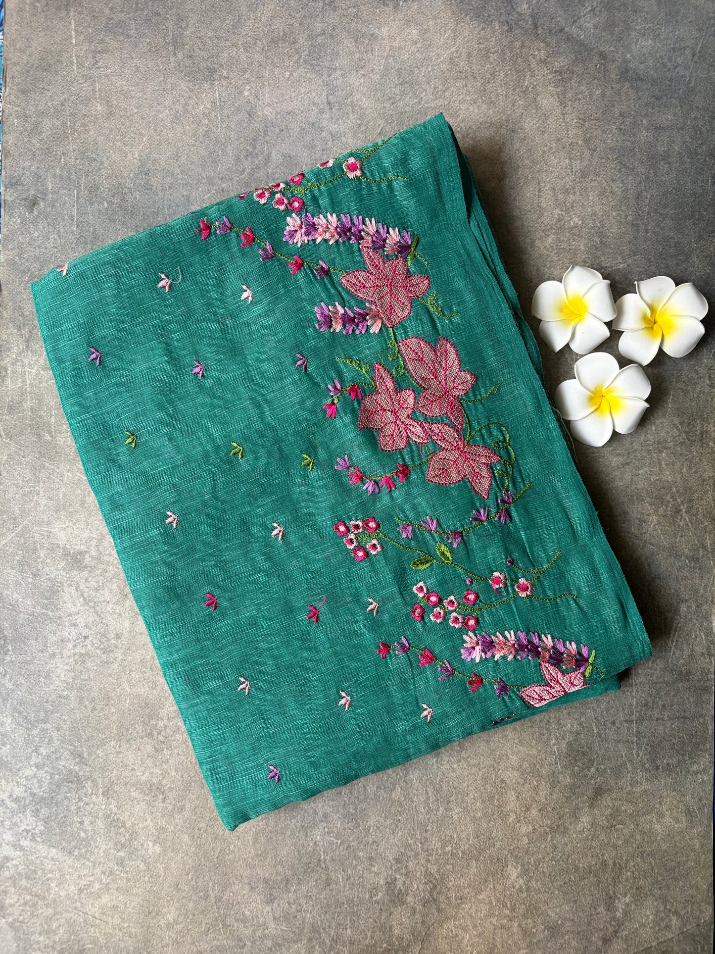 Linen Cotton Saree Teal Green | TLL317