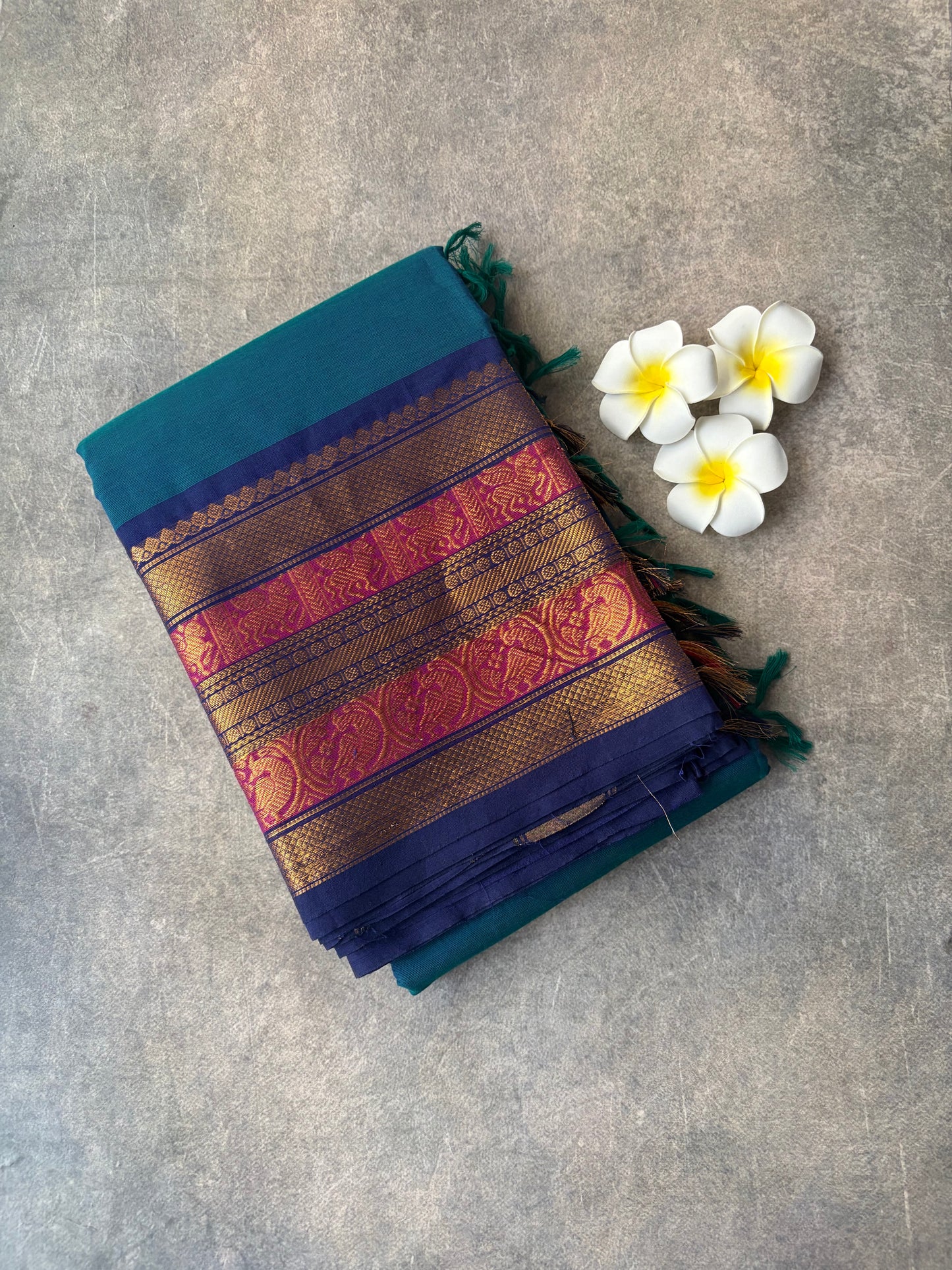 Kanchi Cotton Saree peacock Blue | TLL254