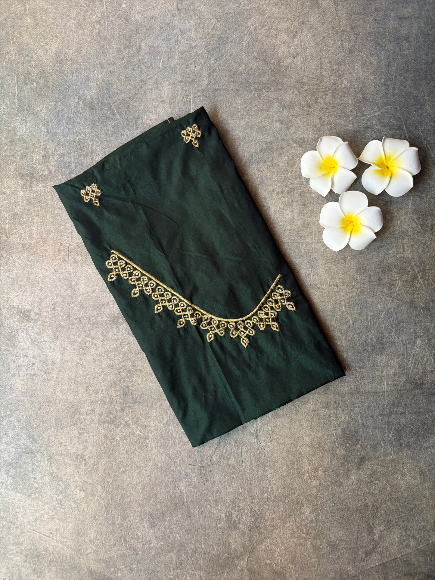 Kolam Embroidery Work Silk Blouse Piece Dark Green | TLL353