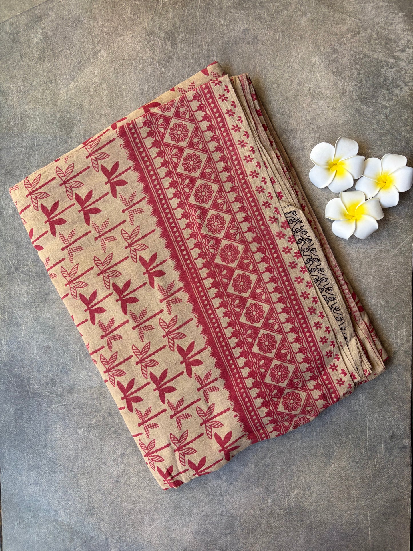 Kalamkari Printed Cotton Saree Pink With Cream | TLL412