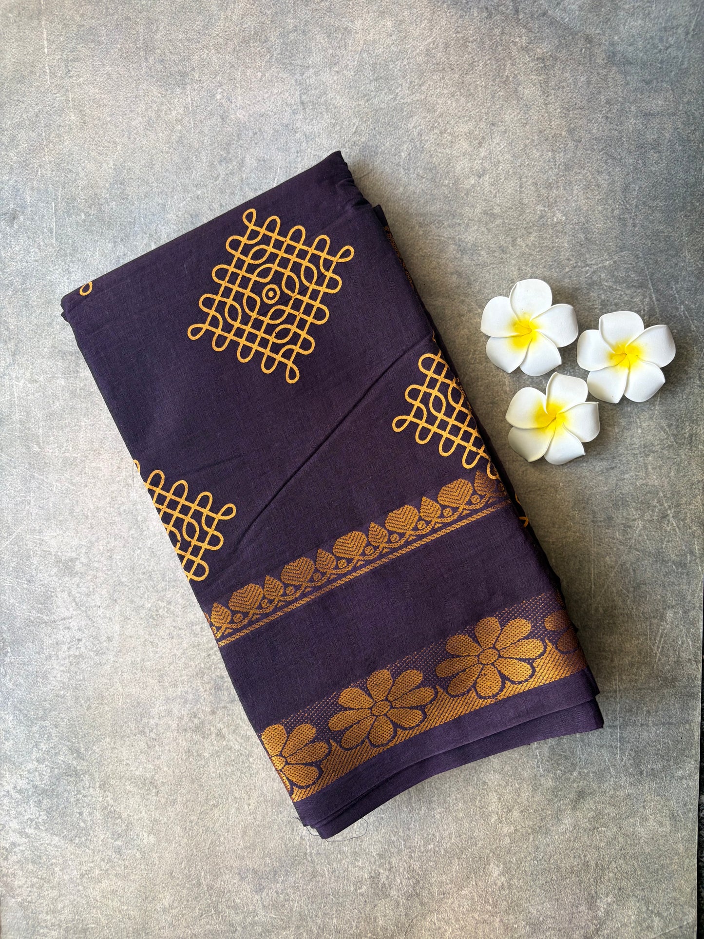 Kolam Printed Sungudi Cotton Saree  Dark Purple | TLL312