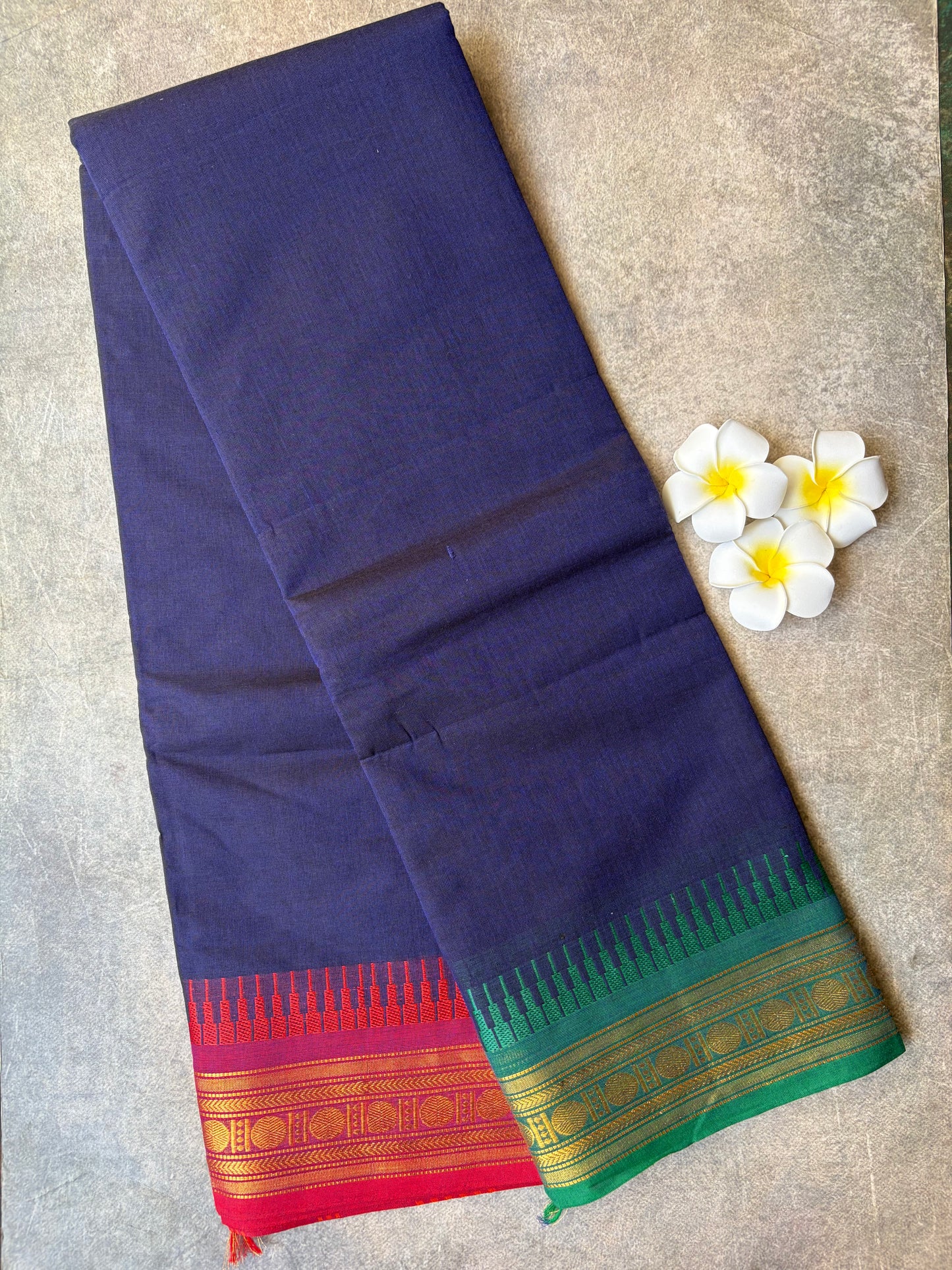 Kanchi Cotton Saree Navy Blue Ganga-Jamuna Border | TLL370