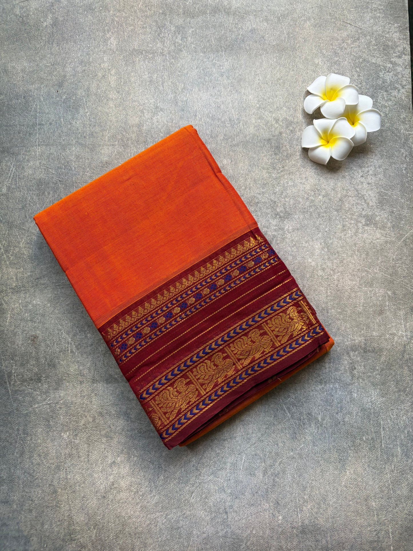 Kanchi cotton - Rust Orange and marron border