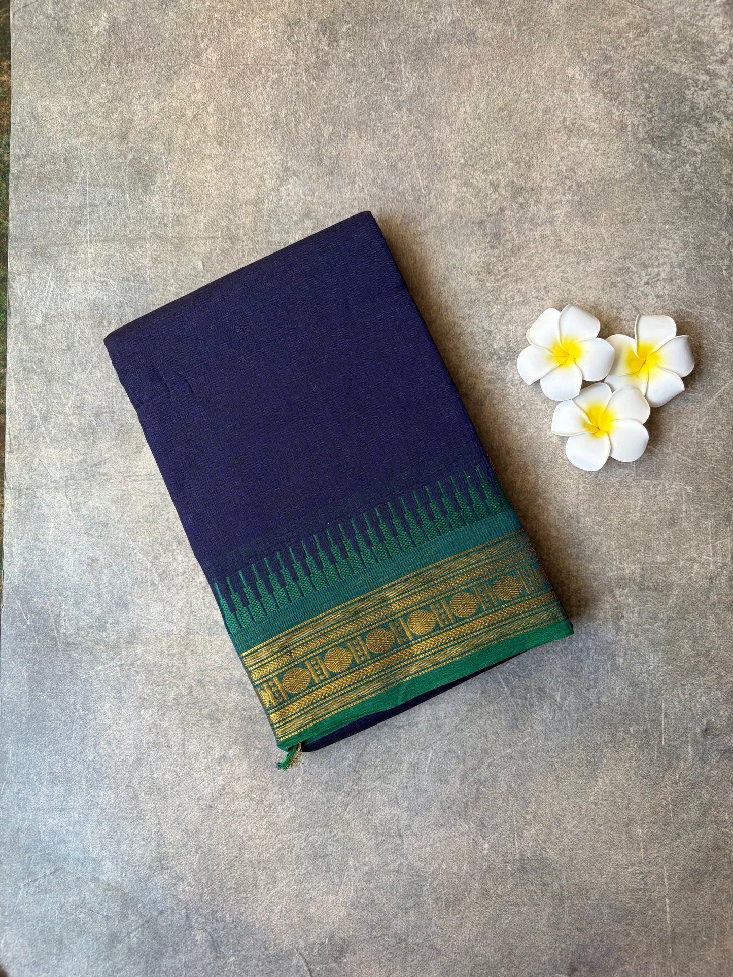 Kanchi Cotton Saree Navy Blue Ganga-Jamuna Border | TLL370