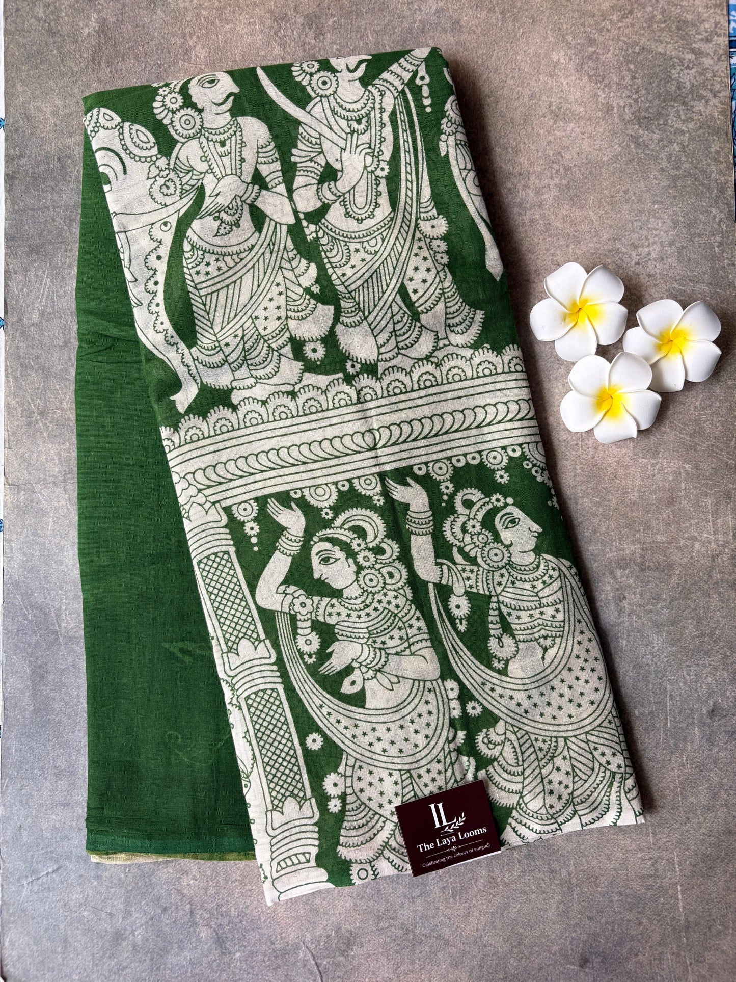 Traditional Kalamkari Soft Cotton Saree Green | TLL619