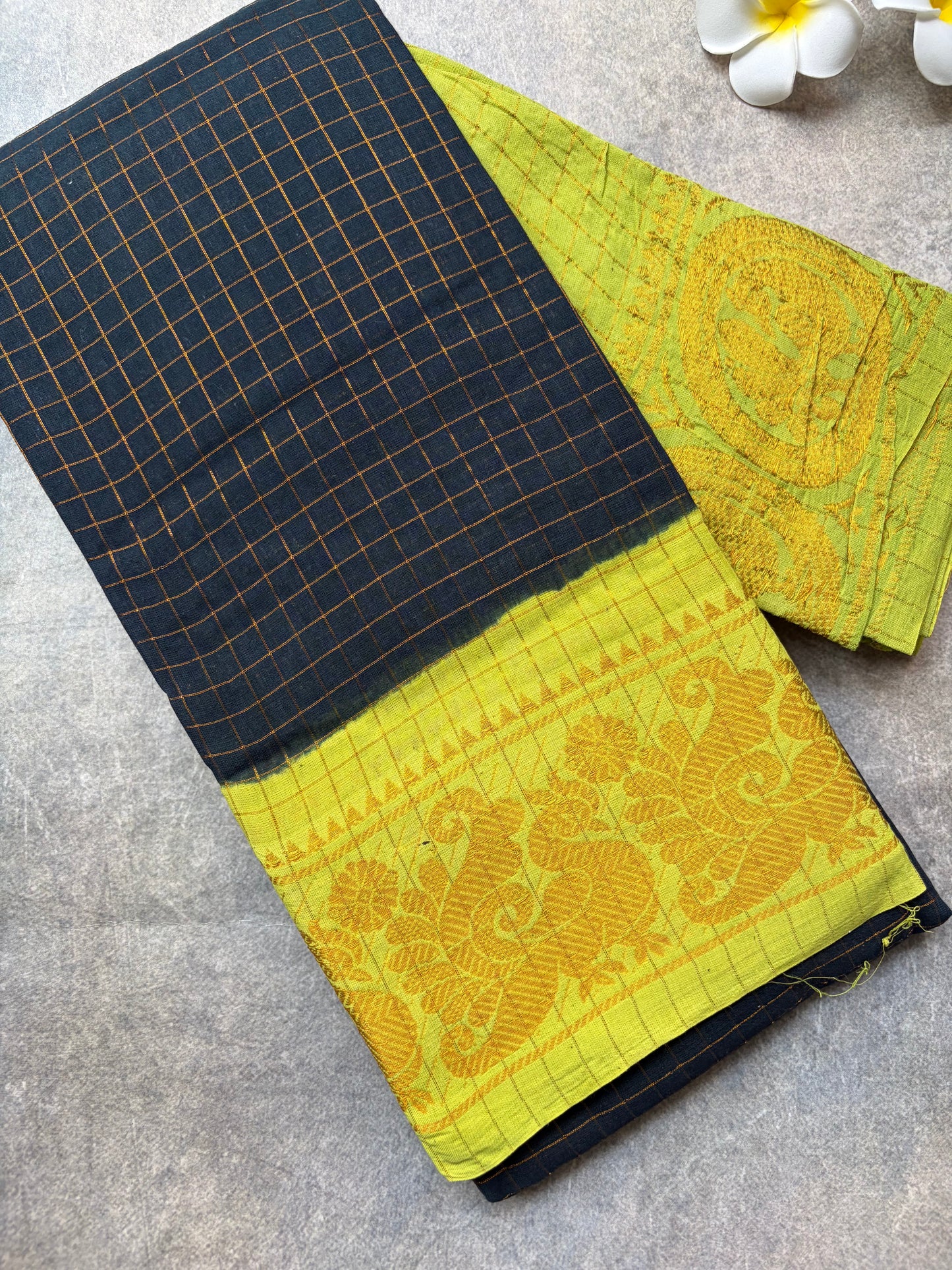 Black Sungudi | zari checked Sungudi