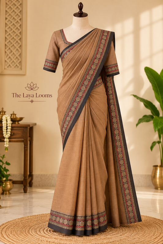 Narayanpet Cotton Saree Light Brown | TLL448