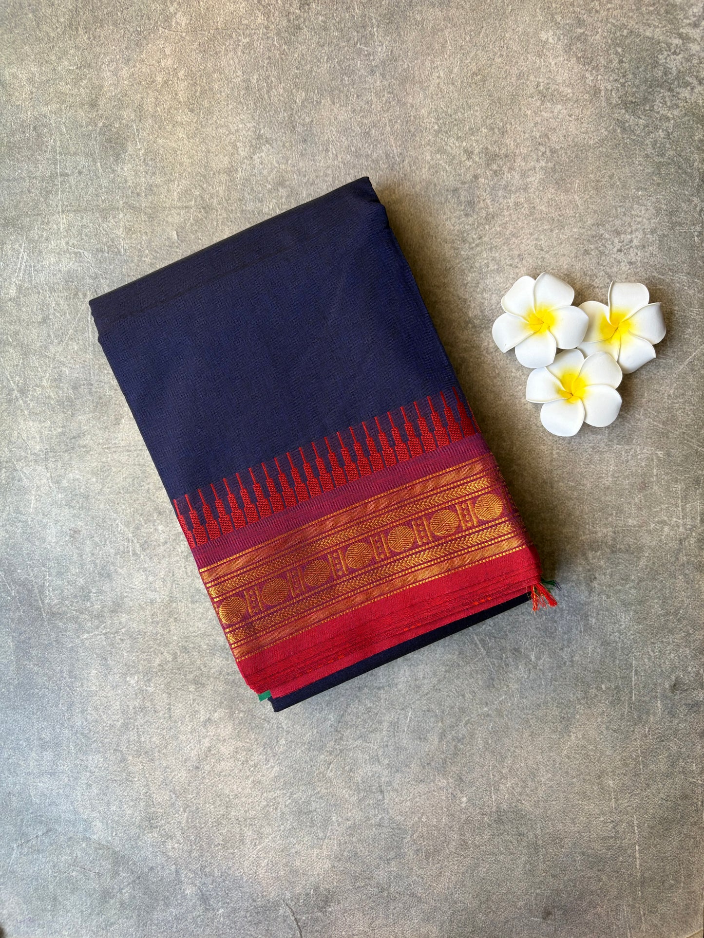 Kanchi Cotton Saree Navy Blue Ganga-Jamuna Border | TLL370