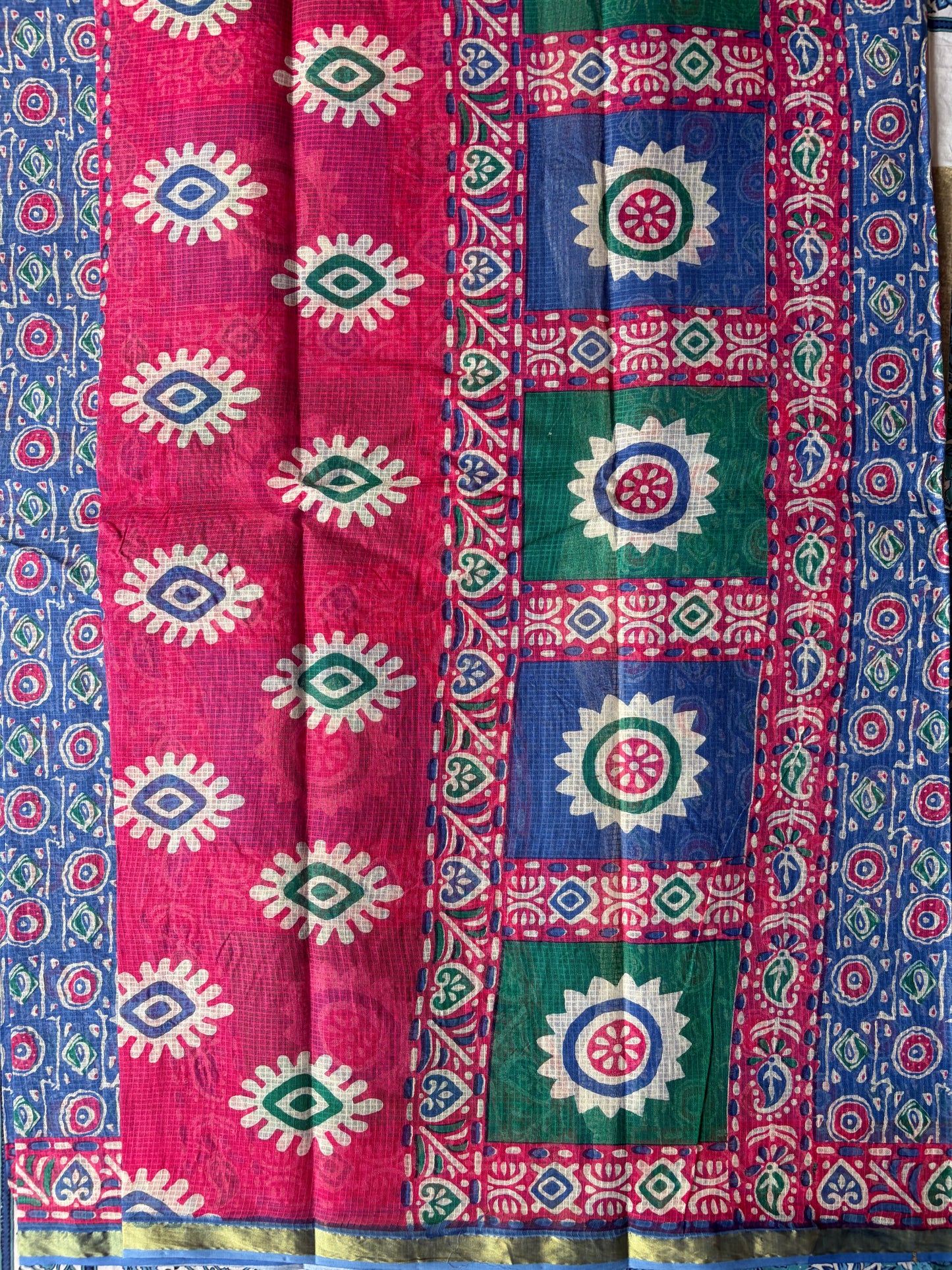 Blue Round Printed Kota Doria Cotton Saree | TLL569