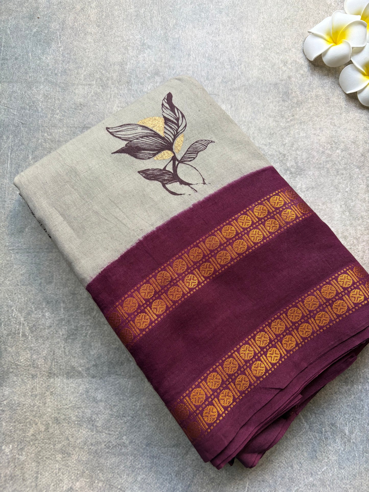 Soft Sungudi | Golden Moon Body with Grey