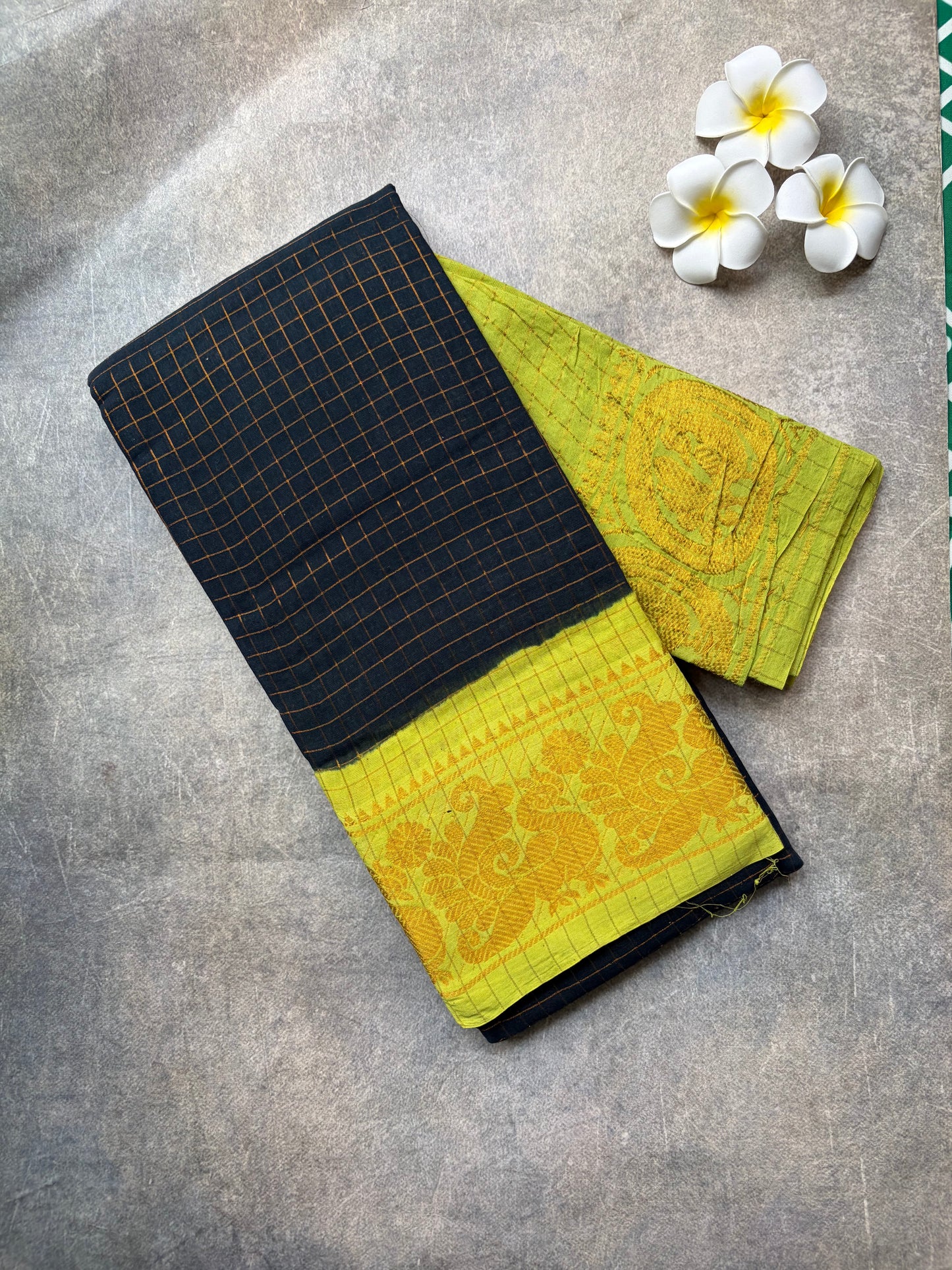 Black Sungudi | zari checked Sungudi
