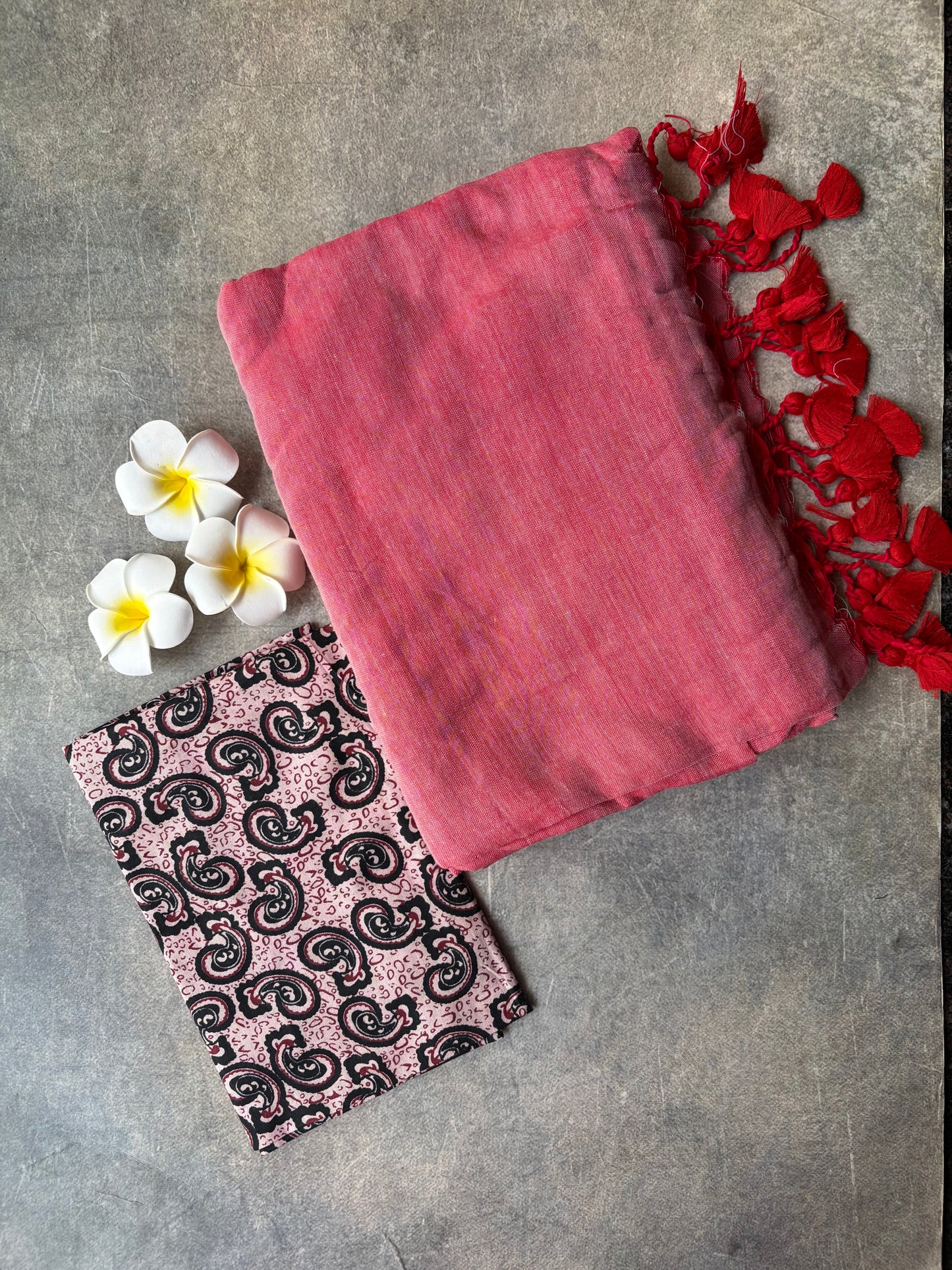 Khadi Cotton Saree Watermelon Pink | TLL729