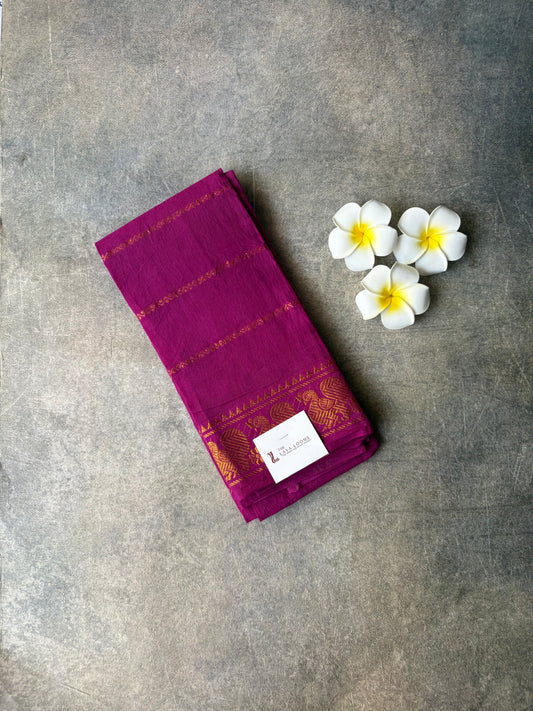 Magenta Golden Checked Sungudi Cotton Blouse Piece | TLL236