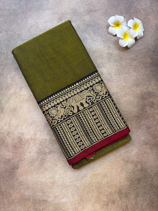 Narayanpet cotton sarees | mehandhi green maroon border