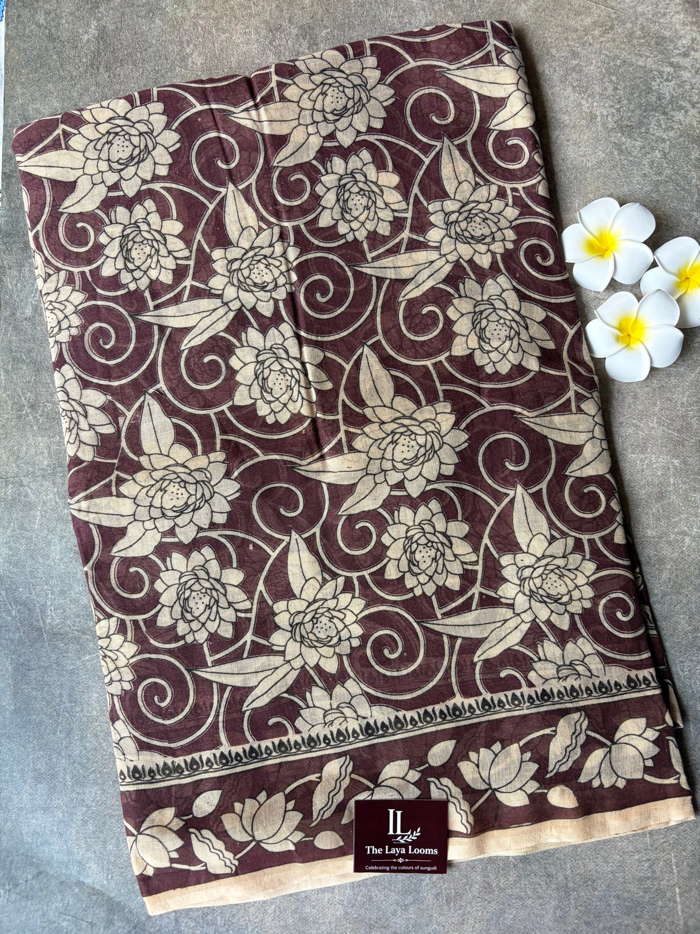 Kalamkari Mul Mul Cotton Saree Maroon | TLL613