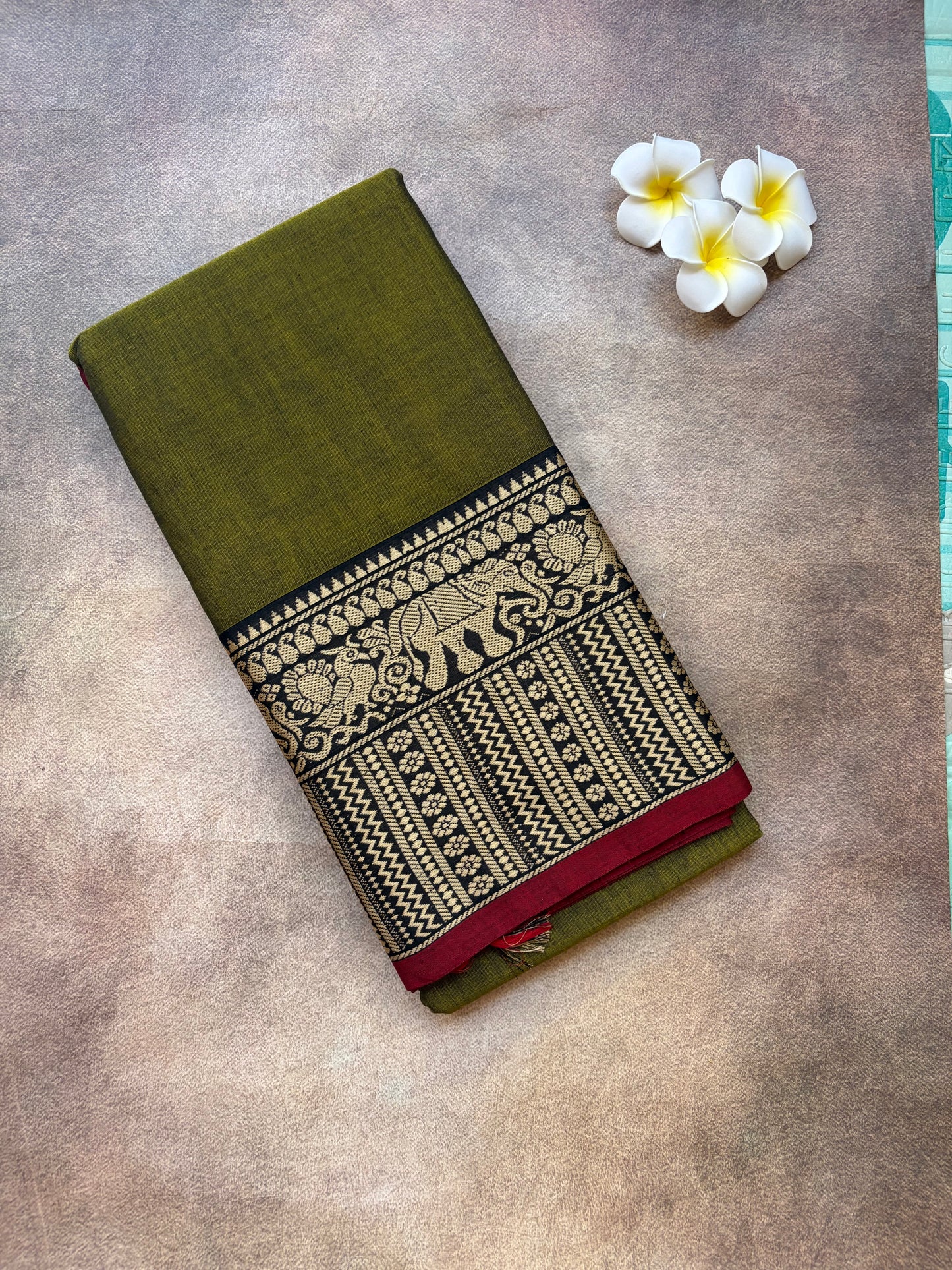 Narayanpet cotton sarees | mehandhi green maroon border
