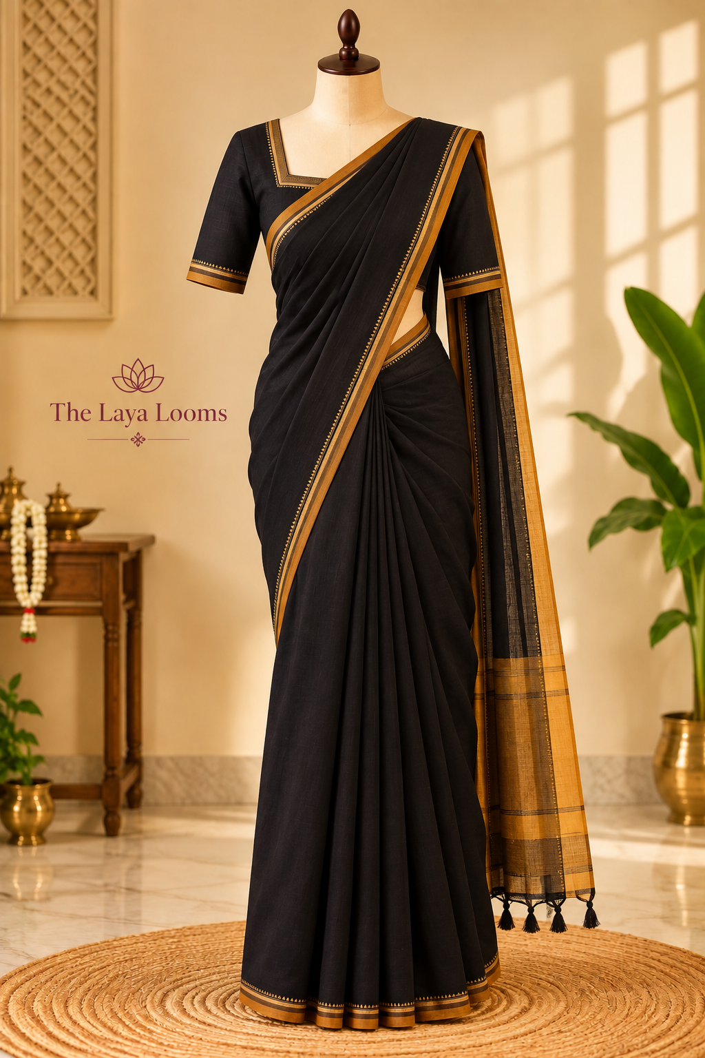 Narayanpet Cotton Saree Black | TLL445