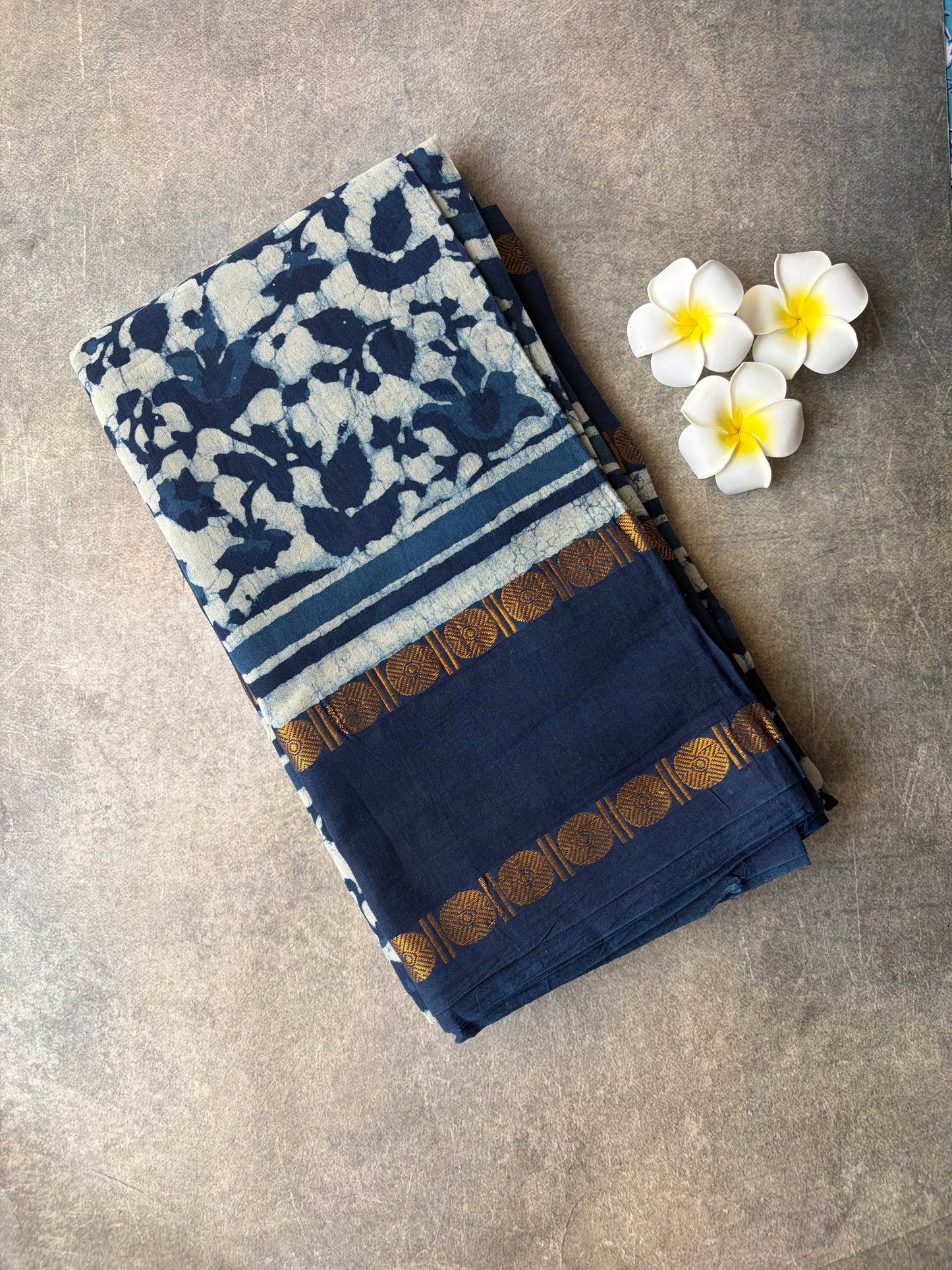 Pure Handmade Sungudi Saree white and Blue mixed colour | TLL178