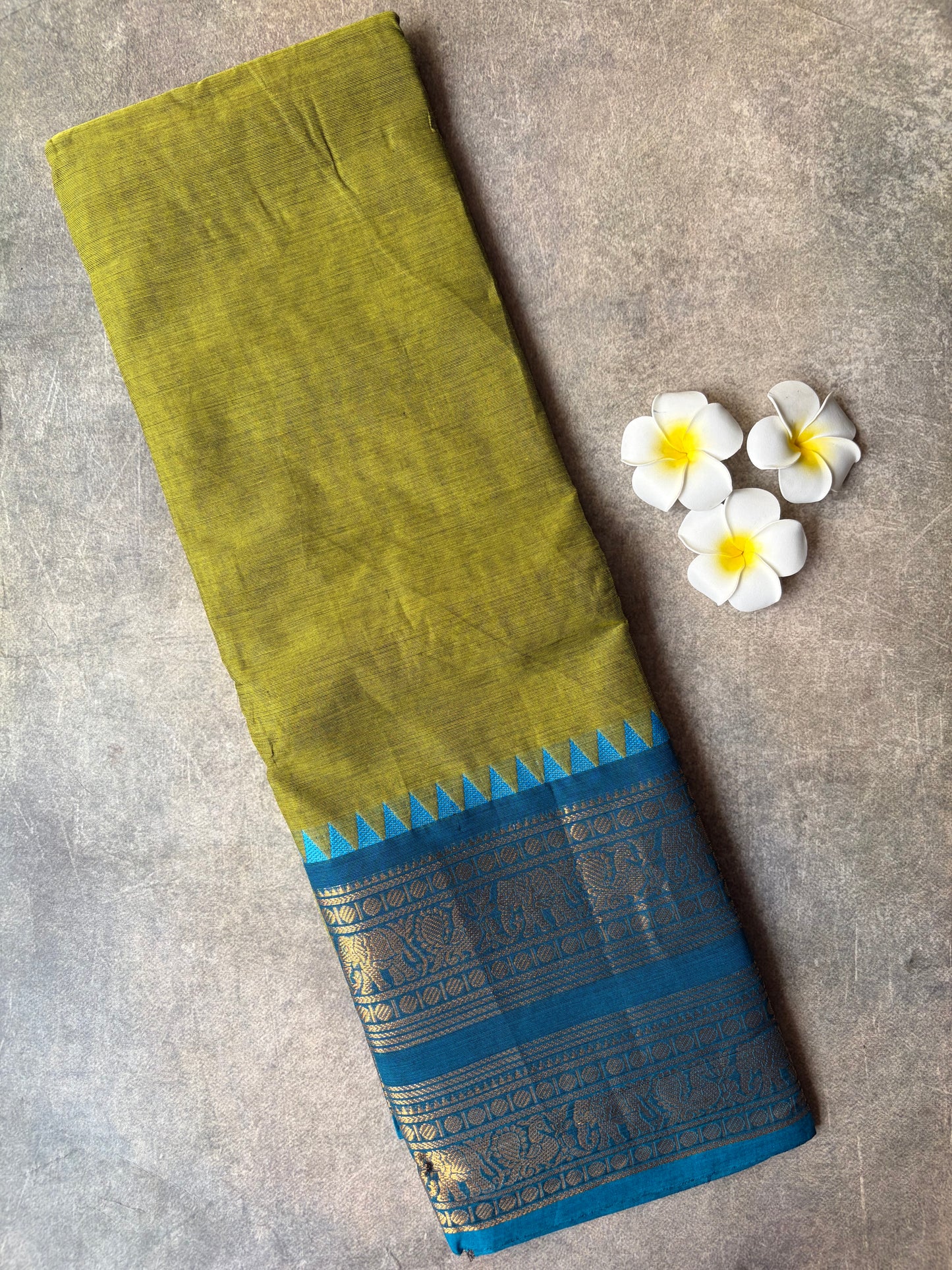 Kanchi Cotton Saree Olive Green | TLL739