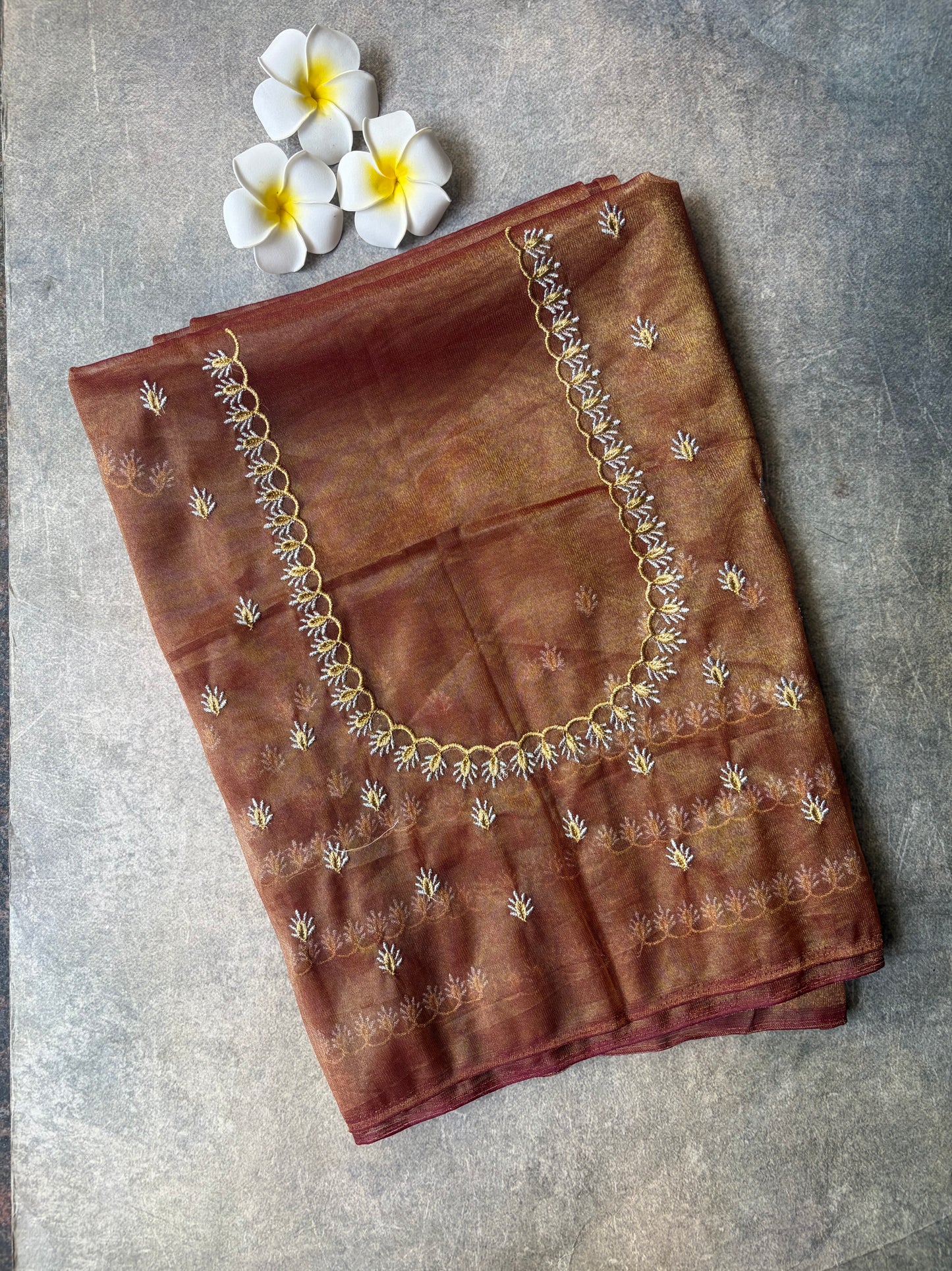 Embroidery Work Tissue Silk Blouse Piece Brown | TLL358